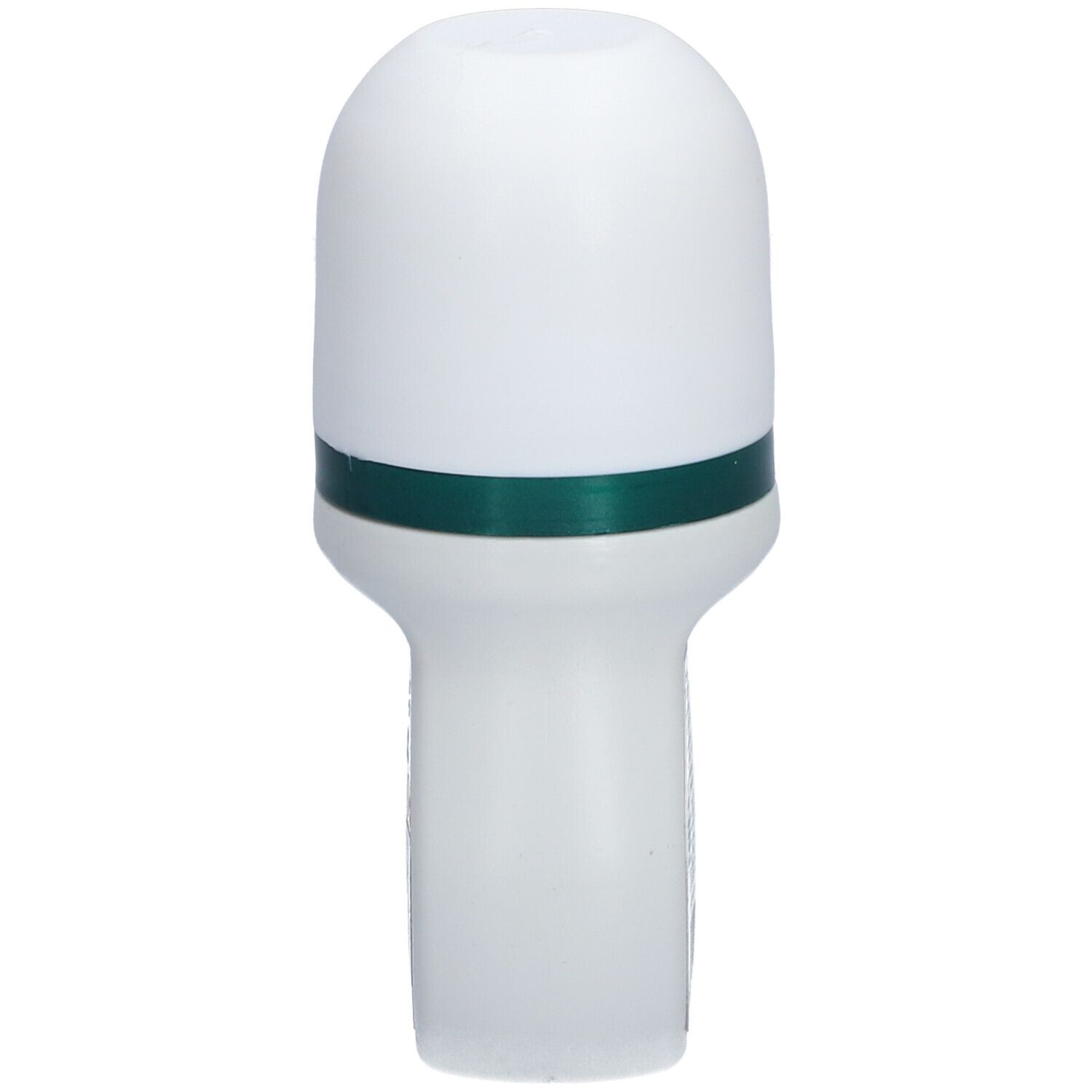 Déodorant roll-on blanc avec bande verte. Bouchon blanc.