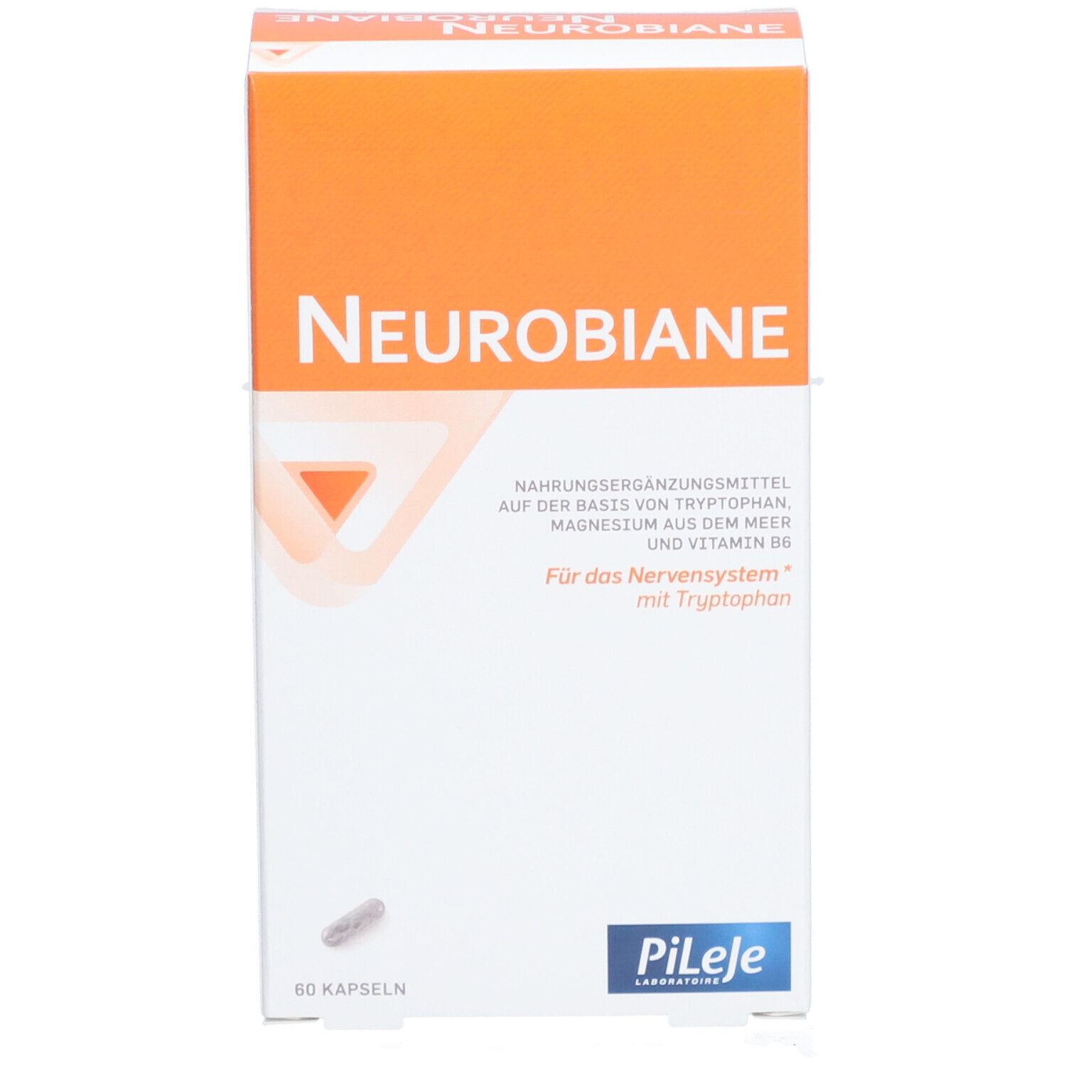 Boîte "NEUROBIANE" avec 60 gélules. Couvercle orange avec texte blanc. Marque : Pileje.
