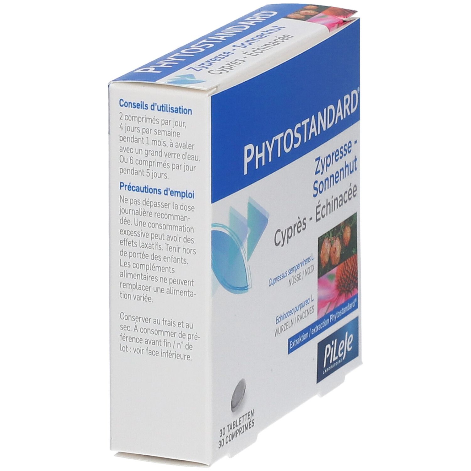 Produktverpackung, Seitenansicht. Produktname und Marke Pileje sichtbar.