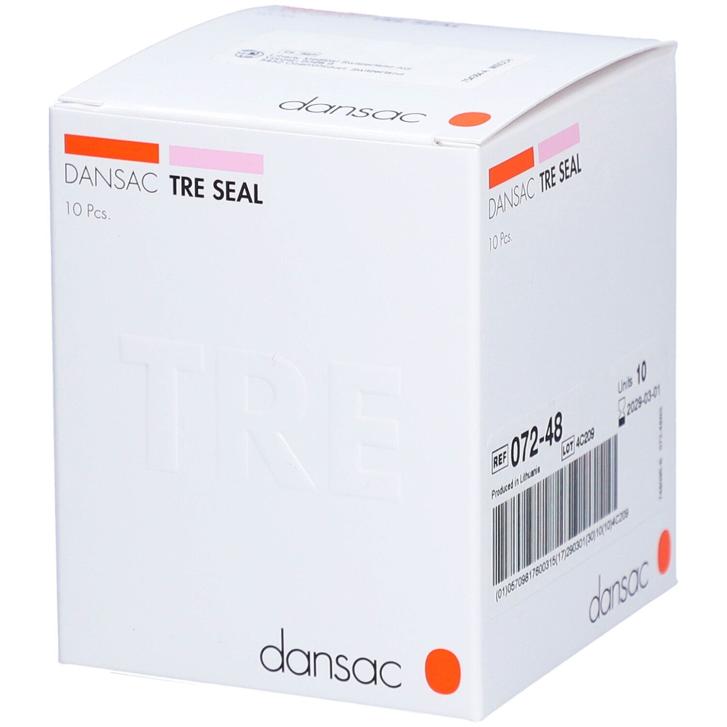 DANSAC TRE SEAL, 10 Stück, in weißer Verpackung. Marke und Produktbezeichnung deutlich sichtbar.