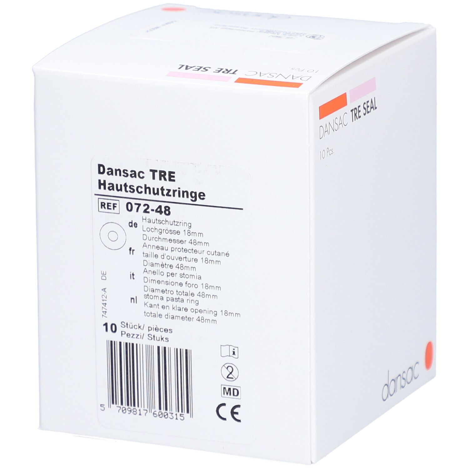 DANSAC TRE Hautschutzringe in weißer Verpackung. Produktinformationen und CE-Zeichen sind sichtbar.