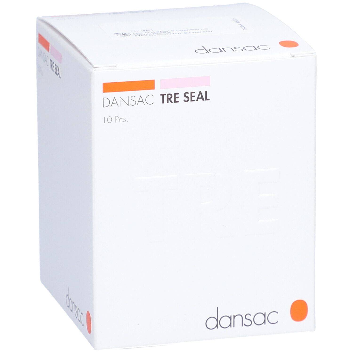 Weiße Verpackung von DANSAC TRE SEAL, 10 Stück. Produktname und Marke sind deutlich erkennbar.