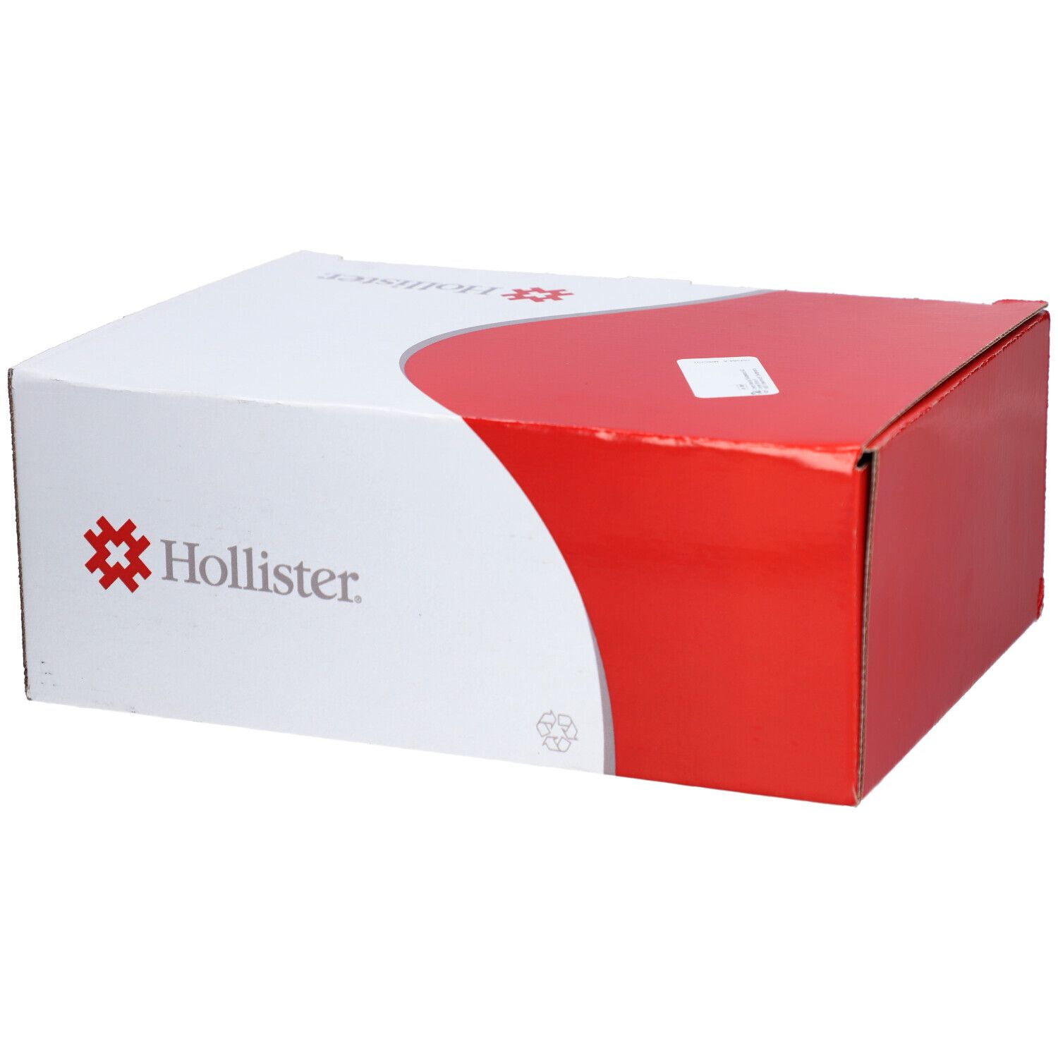 Kartonverpackung, rot-weiß. Hollister-Logo. Winkelansicht.