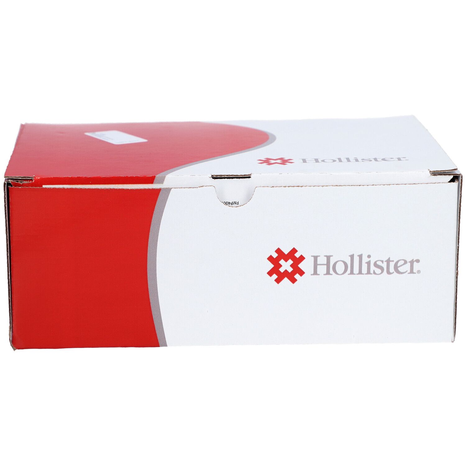 Kartonverpackung, rot-weiß. Hollister-Logo. Winkelansicht.