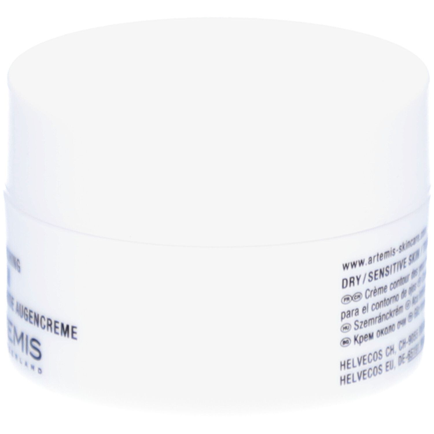 Weiße Creme-Dose mit Text. Enthält "REGENERIERENDE AUGENCREME". Marke: ARTEMIS.