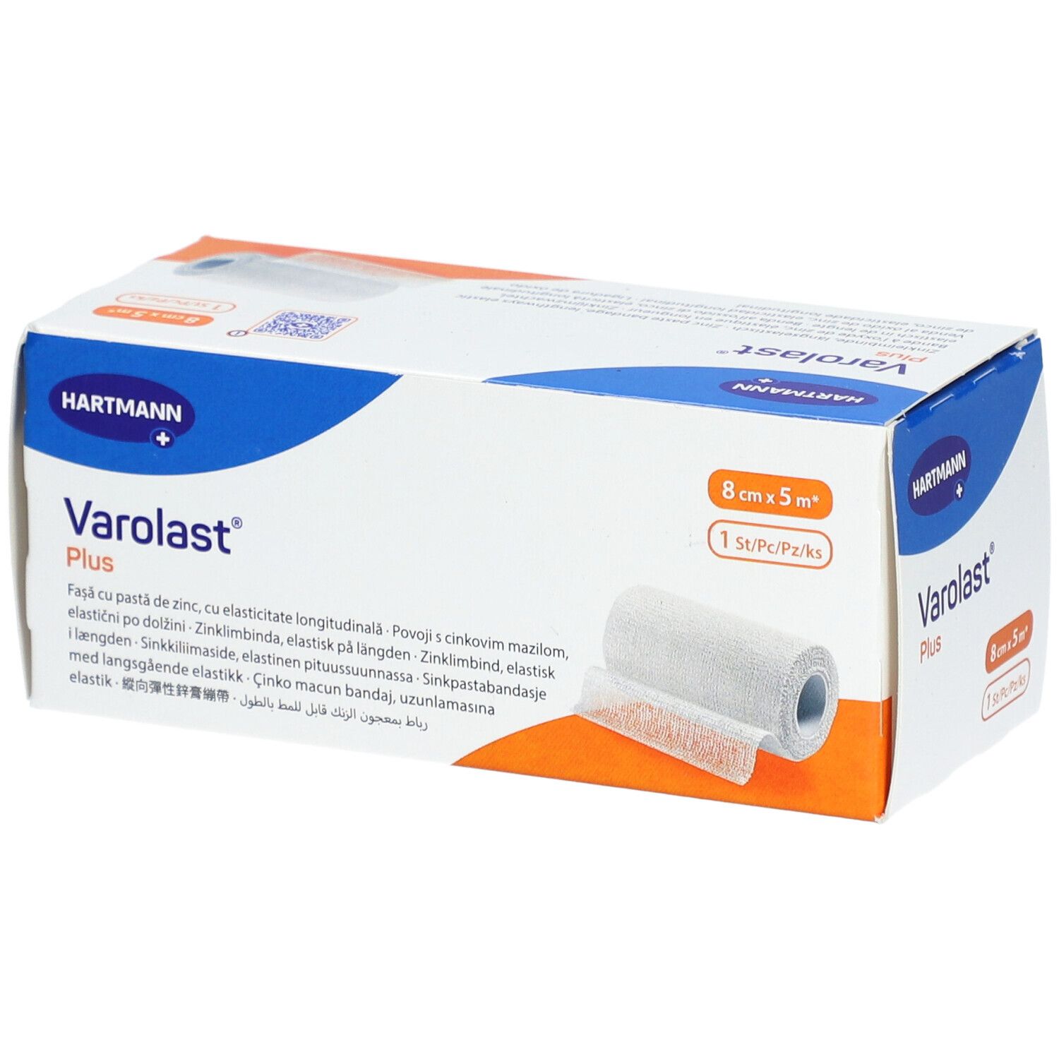 Emballage de Varolast® Plus. Dimensions : 8 cm x 5 m. Marque : Hartmann. Vue de face.