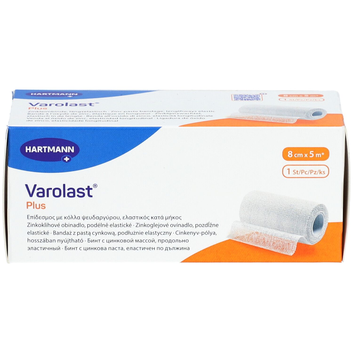 Emballage de Varolast® Plus. Dimensions : 8 cm x 5 m. Marque : Hartmann. Vue de face.