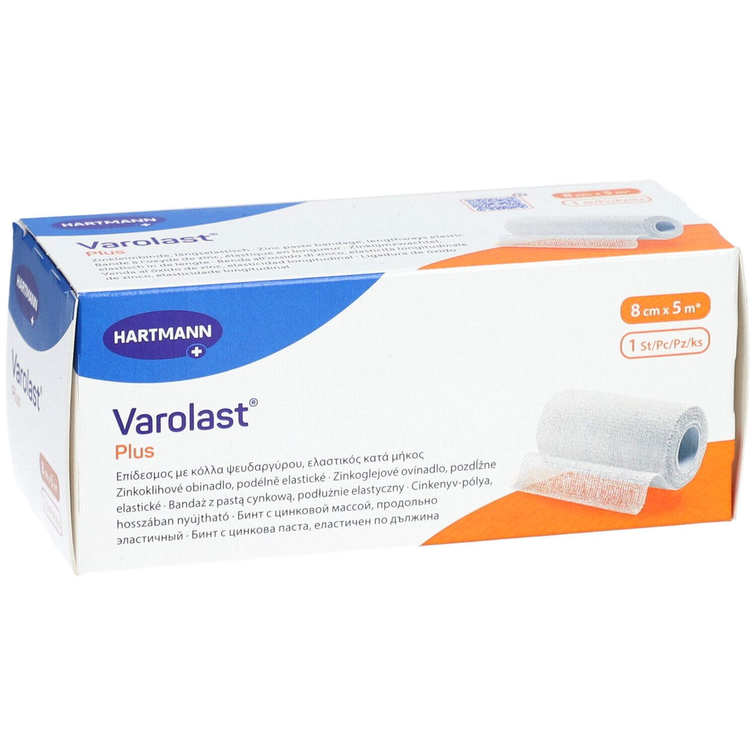 Emballage de Varolast® Plus. Dimensions : 8 cm x 5 m. Marque : Hartmann. Vue de face.