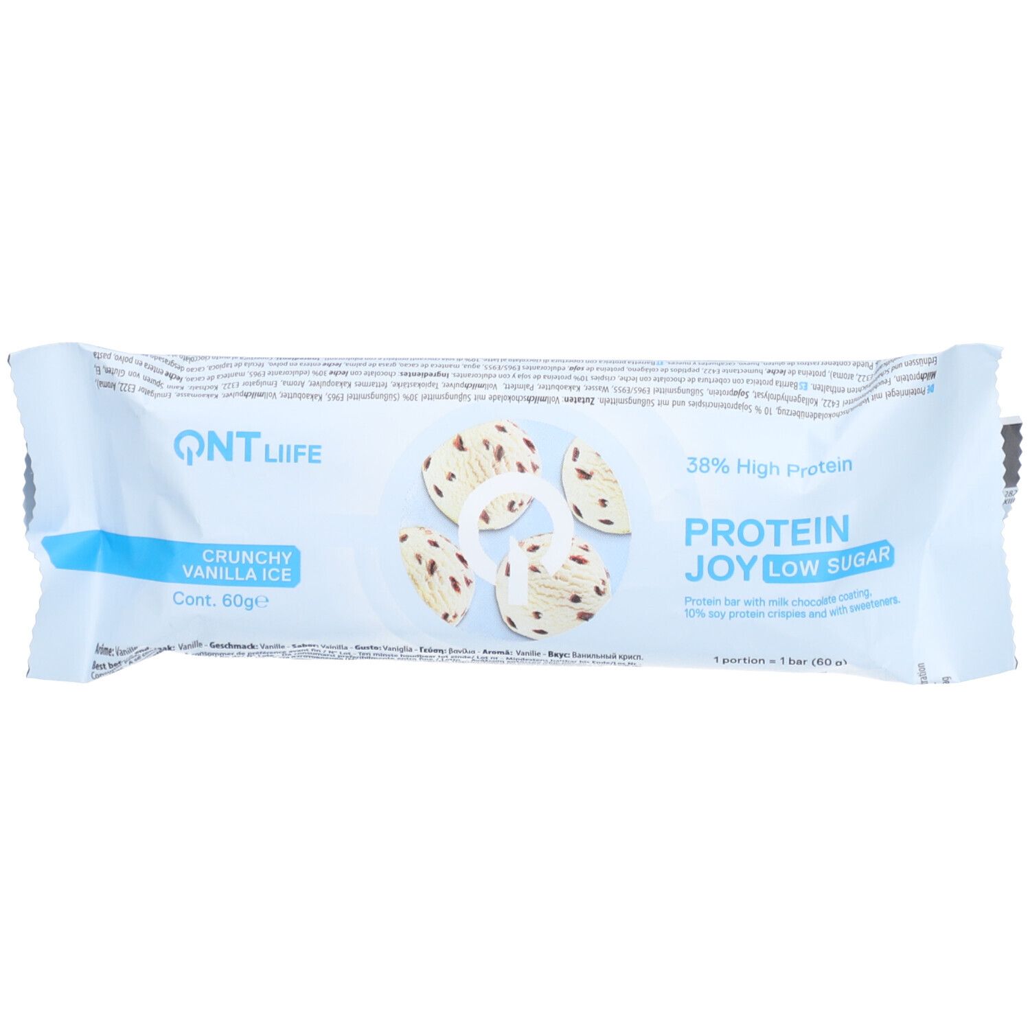 QNT Life Barre protéinée 38% faible en sucre - Glace croquante à la vanille