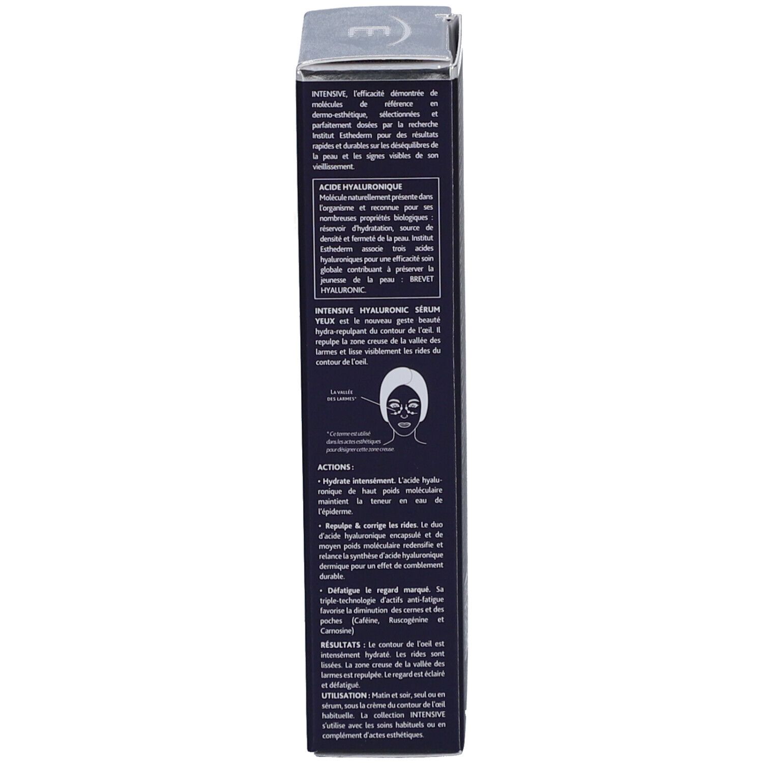 Côté de l'emballage du produit. Texte multilingue. Description du produit et utilisation.