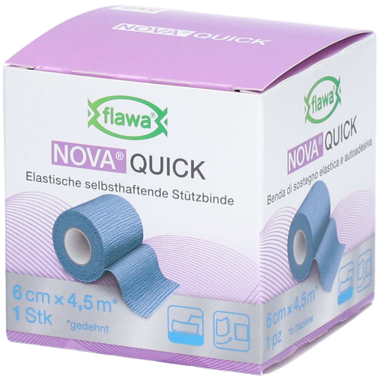 Flawa Nova Quick Bande de soutien de décharge 6 cm x 4,5 m bleu