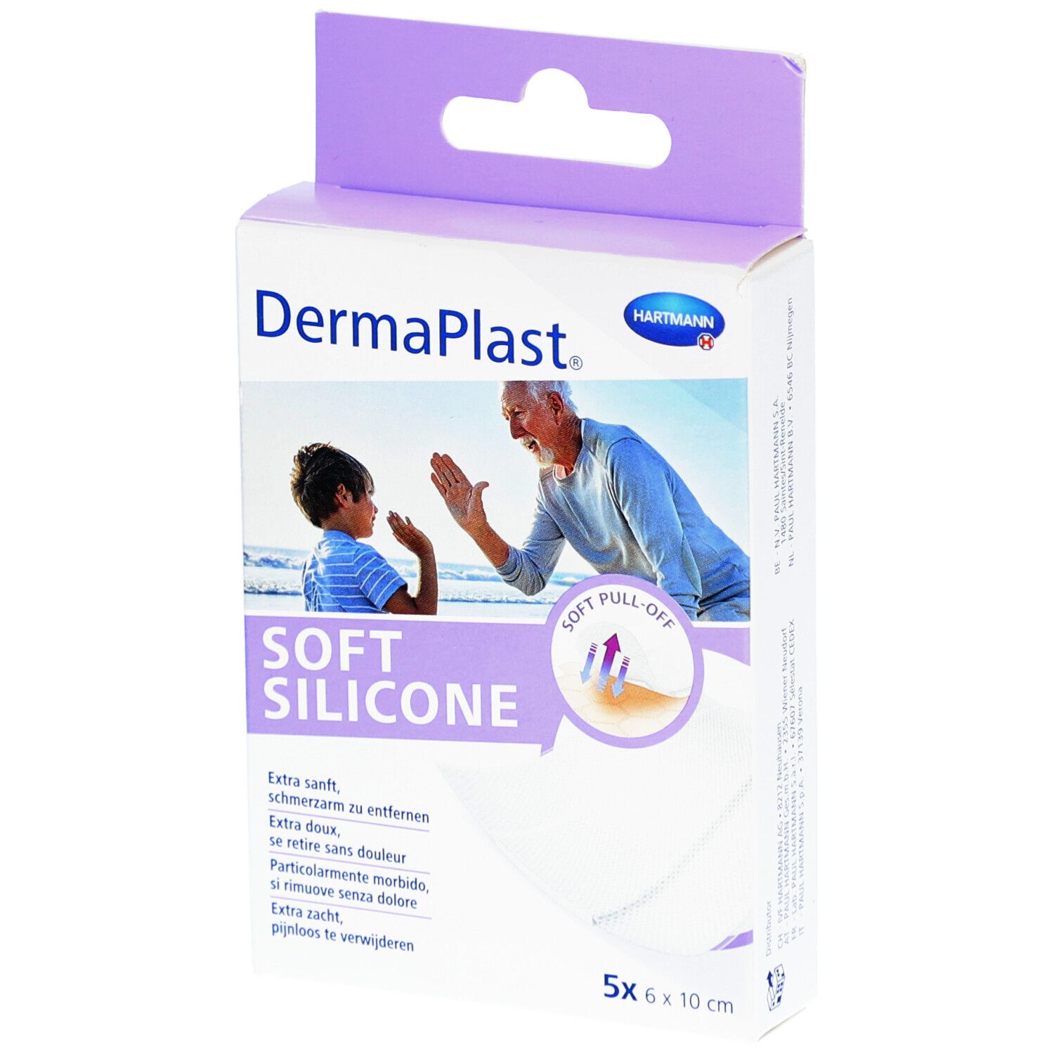 Hartmann DermaPlast® Soft Silicone - Pansement adhésif extra doux, se retire sans douleur - 6 x 10 cm