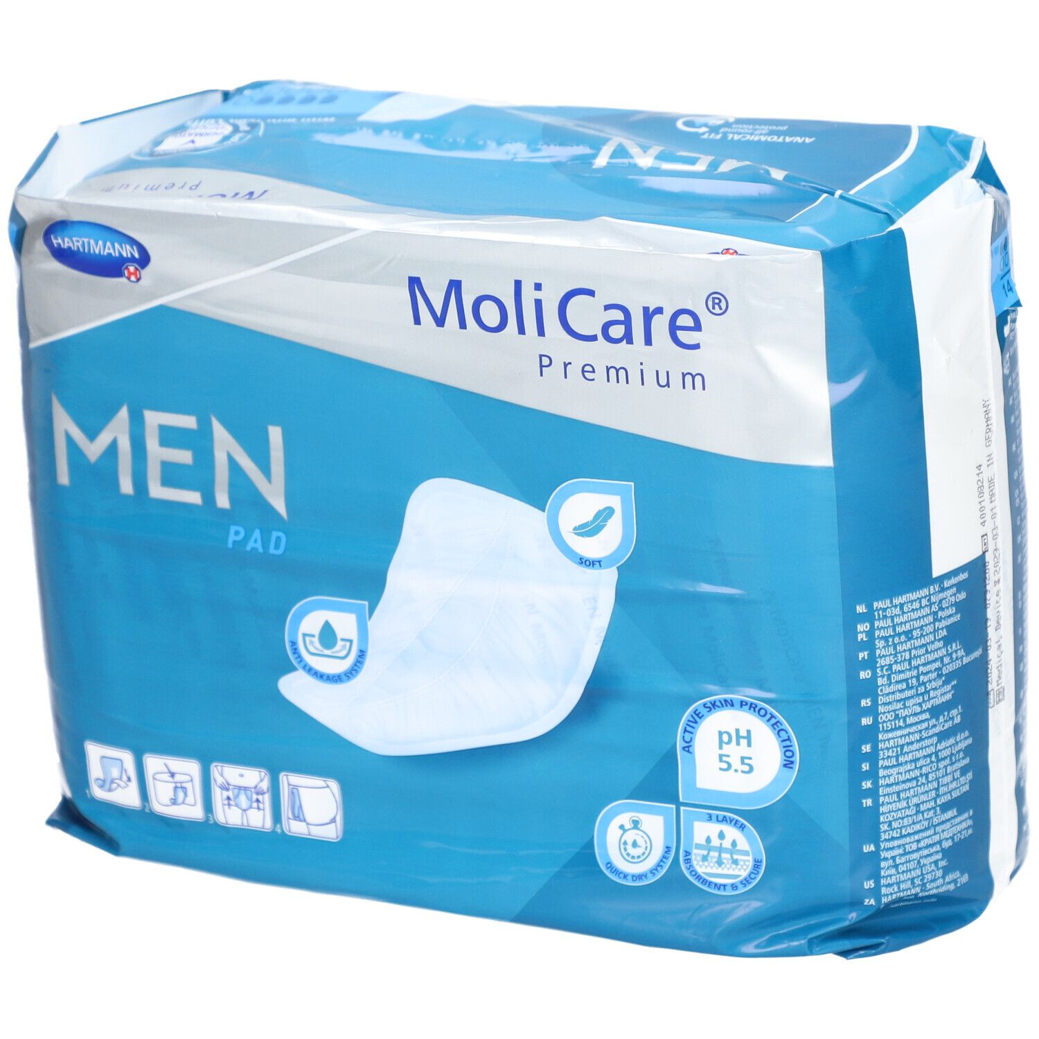 Hartmann Molicare® Premium Men Pad - Protection absorbantes pour hommes, en forme de poche - 4 gouttes