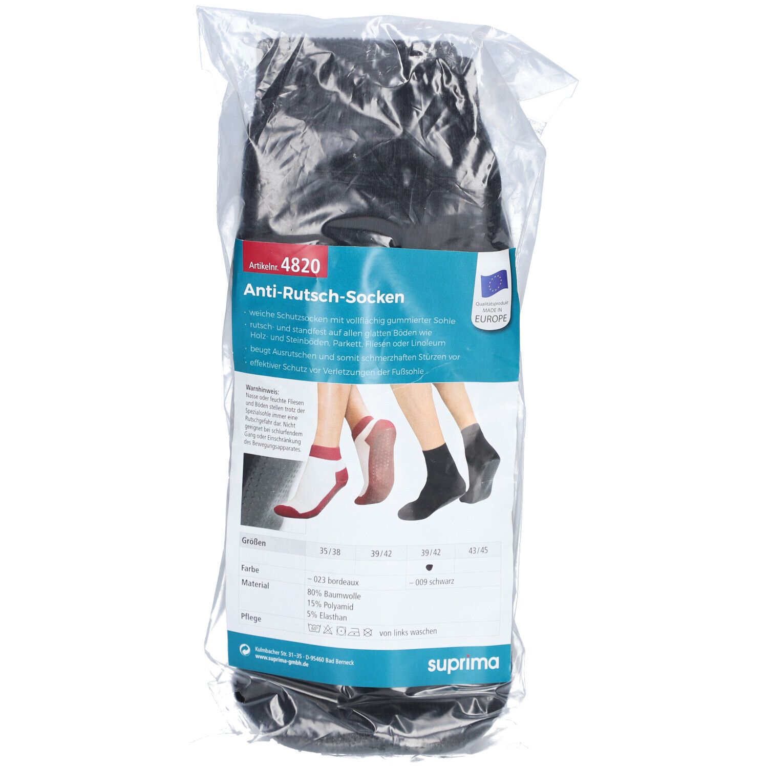 Suprima Chaussettes antidérapantes 39/42 noir