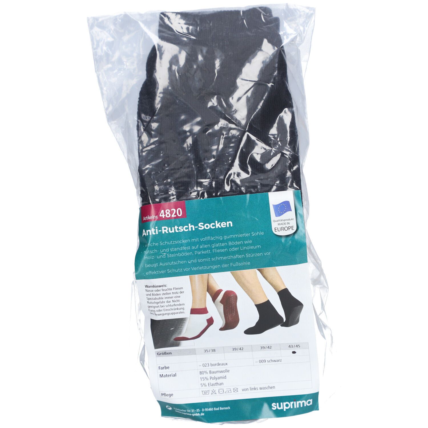 Suprima chaussettes antidérapantes 43/45 noir