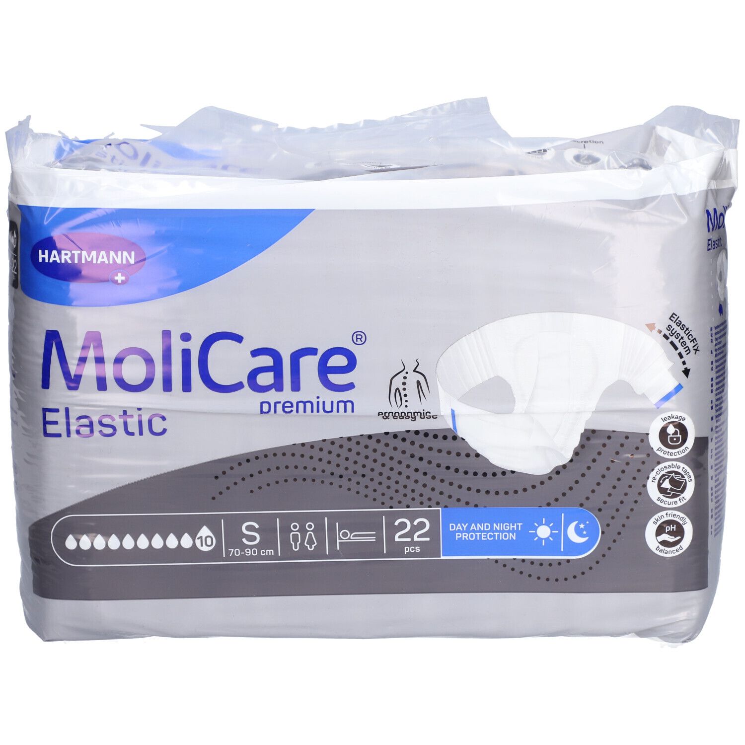 Paquet de MoliCare Elastic, taille S, 22 pièces. Protection jour et nuit. Marque Hartmann.