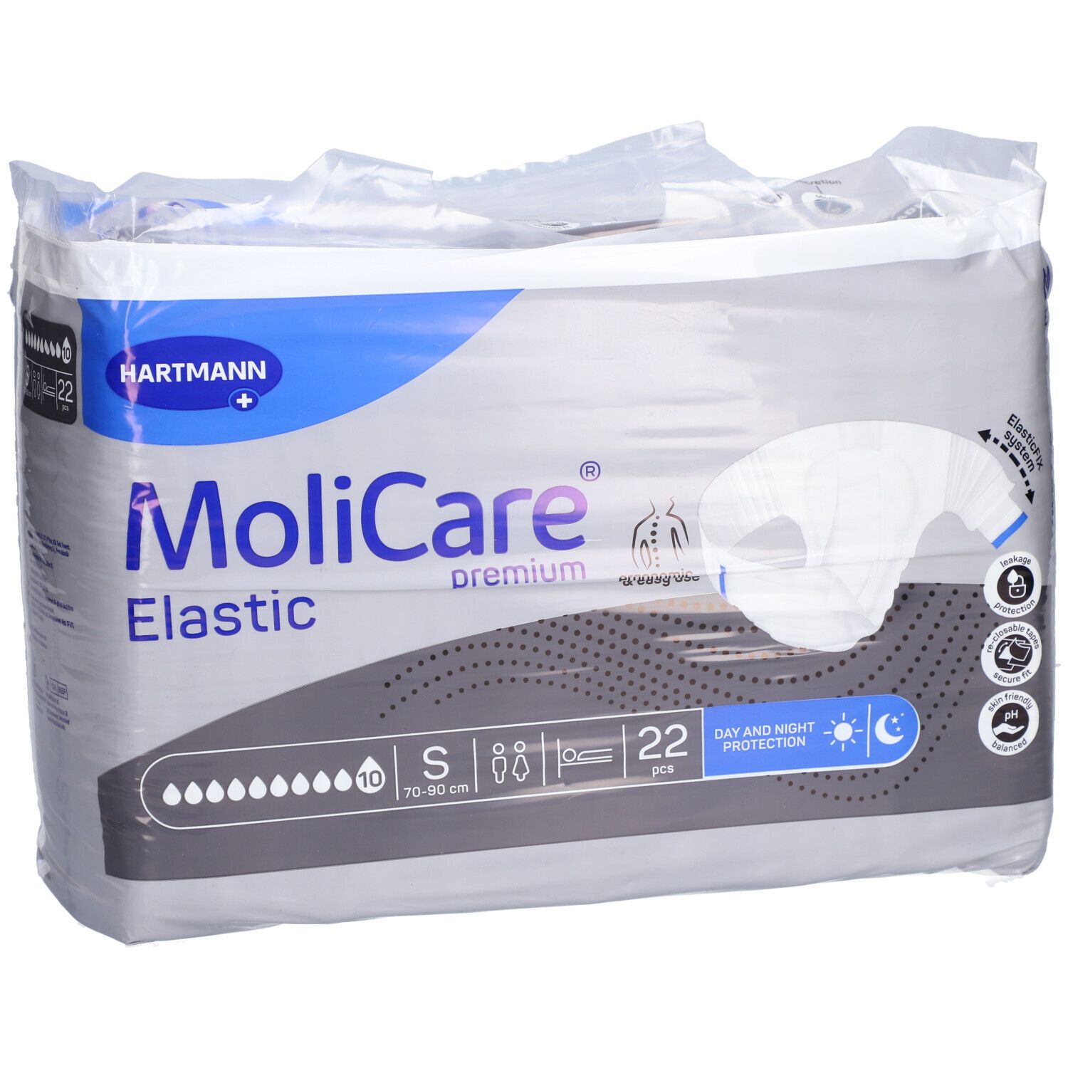 Paquet de MoliCare Elastic, taille S, 22 pièces. Protection jour et nuit. Marque Hartmann.