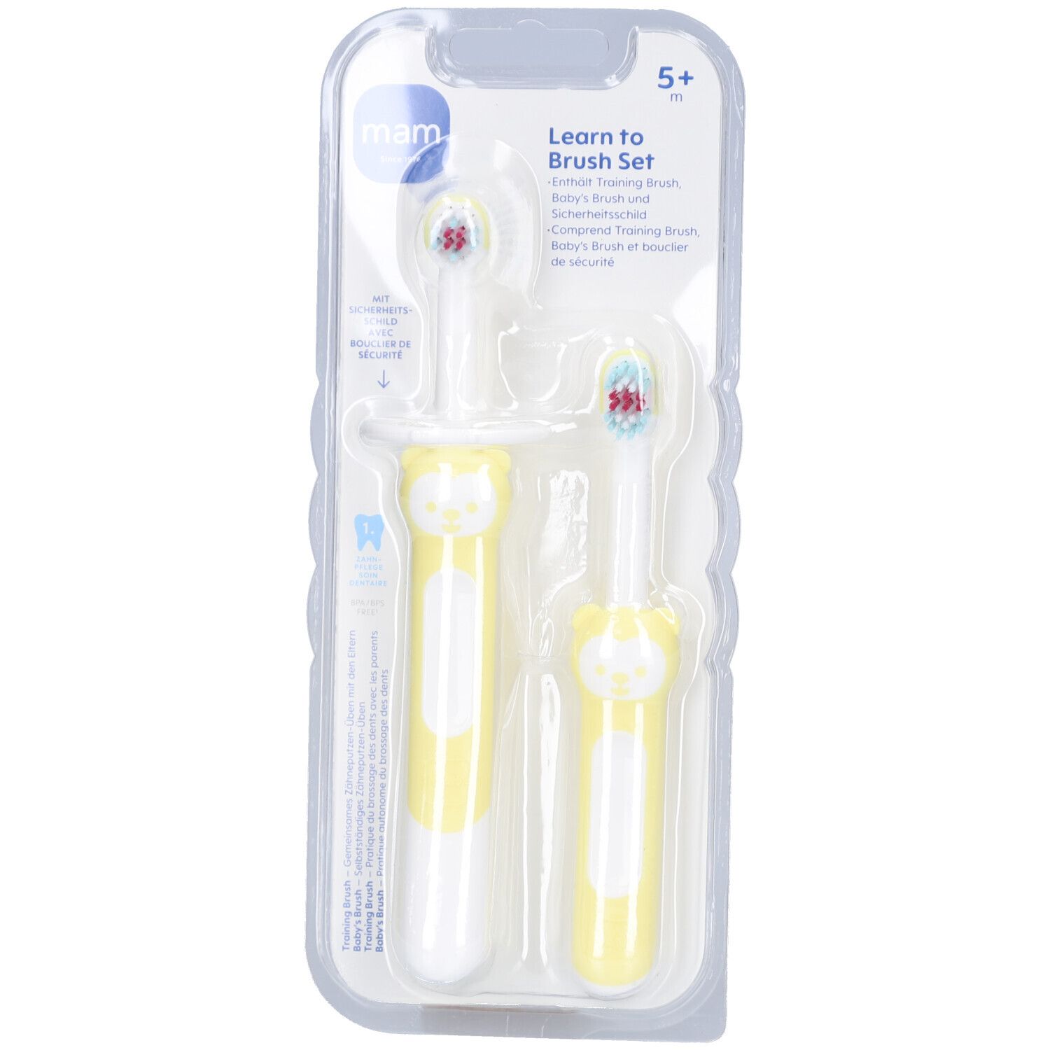 Mam Lernzahnbürsten-Set 5+ Monate x2 mit Sicherheitsschild