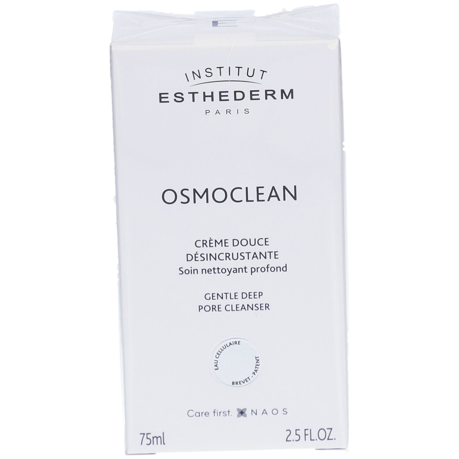 Boîte blanche INSTITUT ESTHEDERM. OSMOCLEAN, Crème Douce Désincrustante, Soin nettoyant profond, Gentle Deep Pore Cleanser. 75ml, 2.5 FL.OZ.