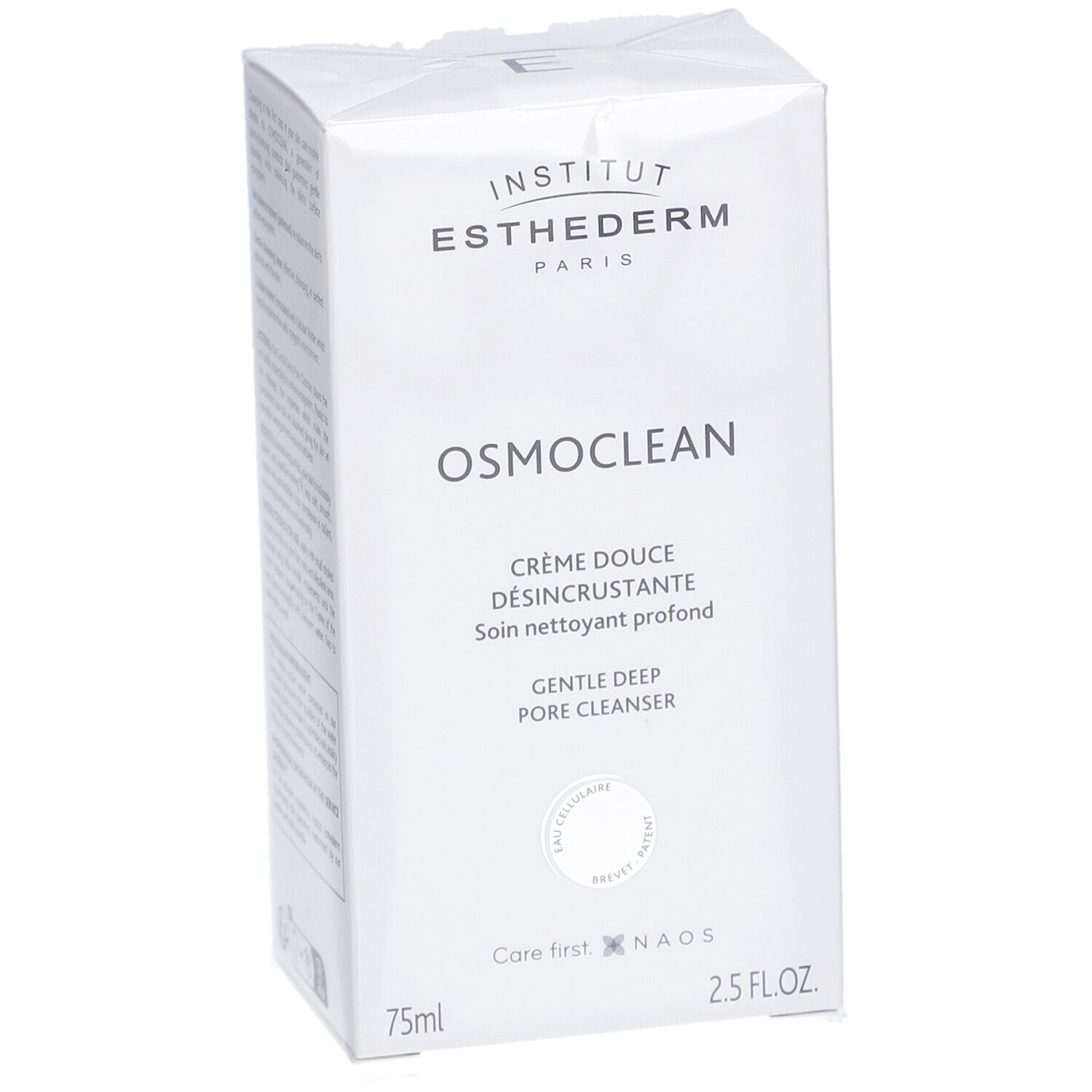 Boîte blanche INSTITUT ESTHEDERM. OSMOCLEAN, Crème Douce Désincrustante, Soin nettoyant profond, Gentle Deep Pore Cleanser. 75ml, 2.5 FL.OZ.