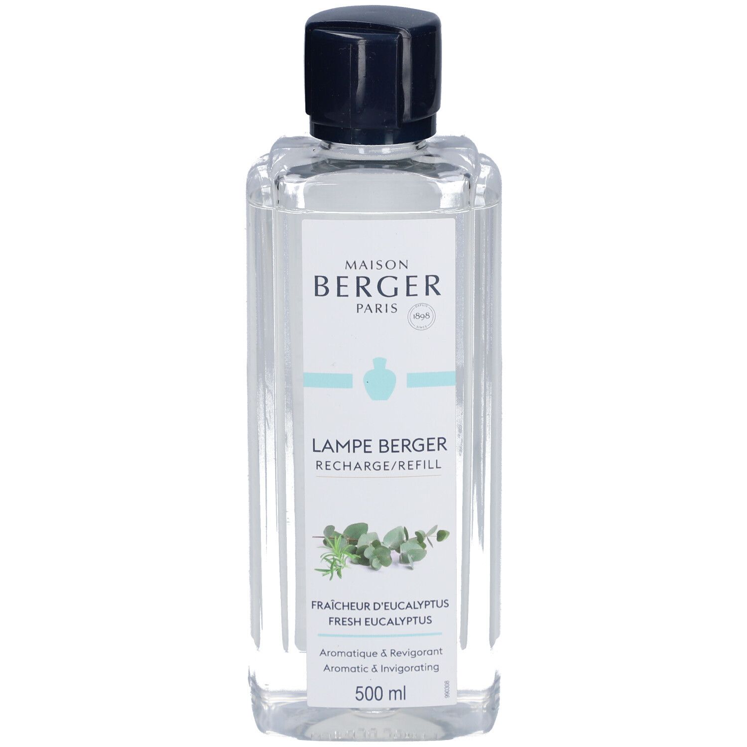 Klarflüssige Nachfüllung für Duftlampe. Maison Berger Paris, Frischer Eukalyptus. Flasche mit schwarzem Verschluss. 500 ml.