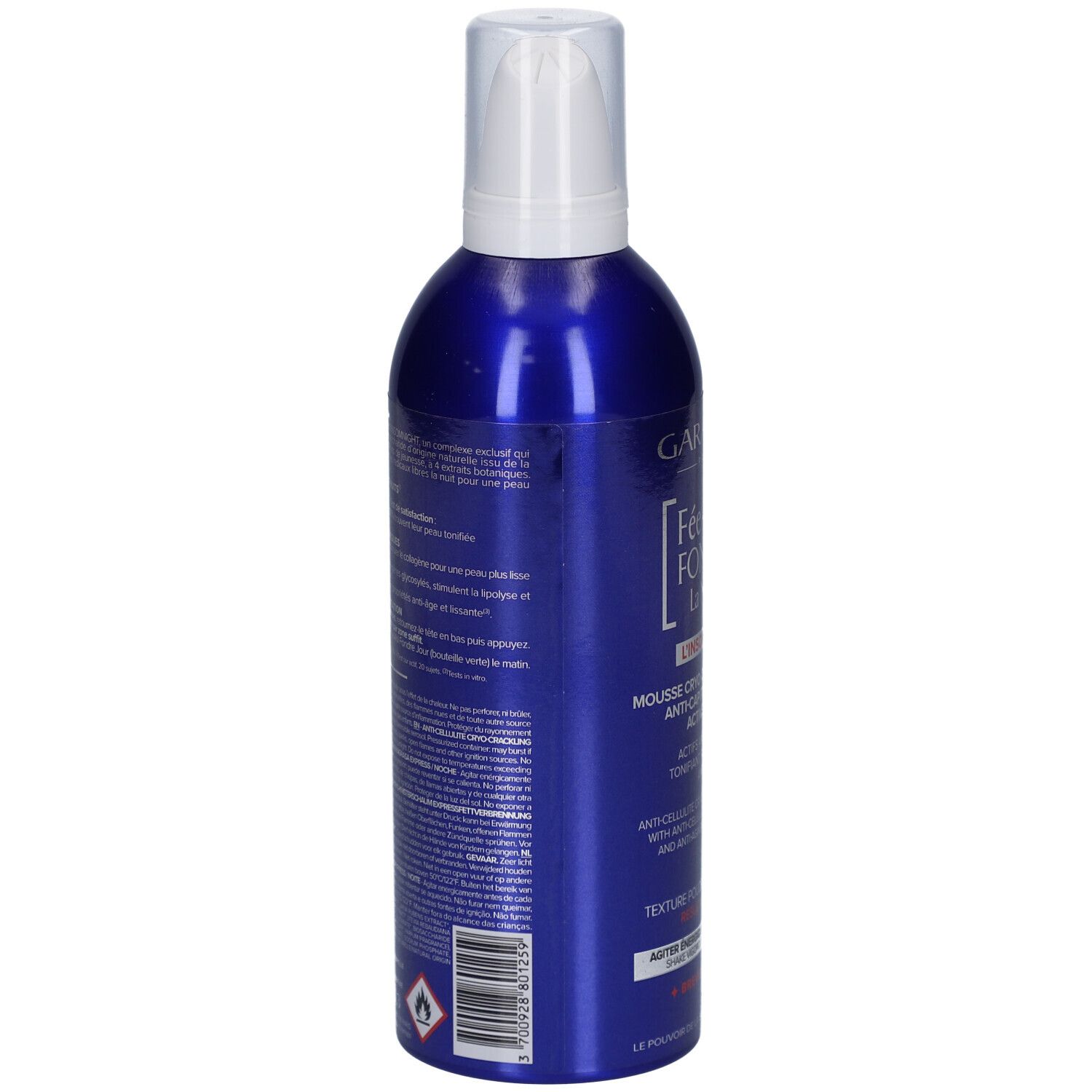 Blaue Flasche, Seitenansicht. Textliche Informationen auf dem Etikett. Warnhinweis und weitere Produktinformationen.
