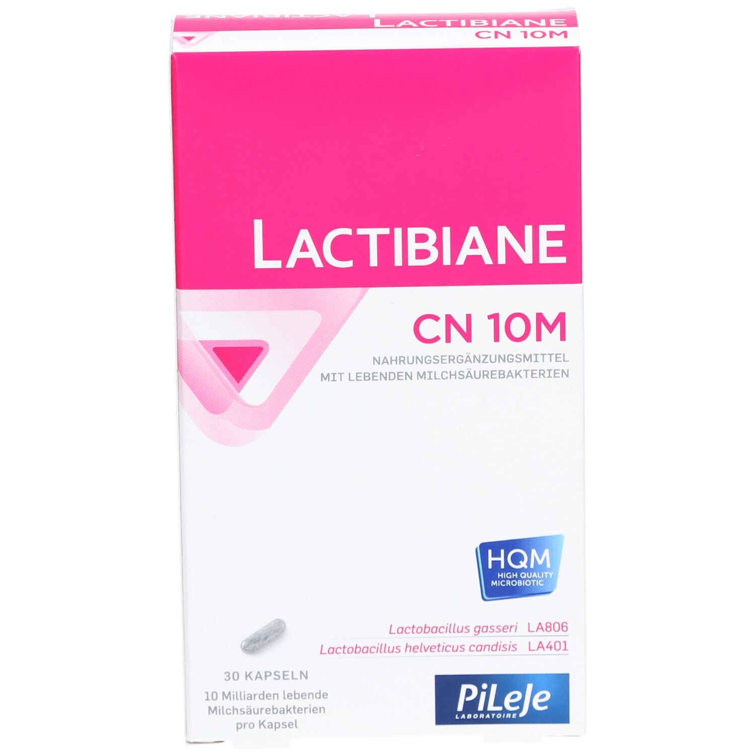 Boîte de Lactibiane CN 10M. Contient 30 gélules. Inscription : Complément alimentaire à base de ferments lactiques vivants.