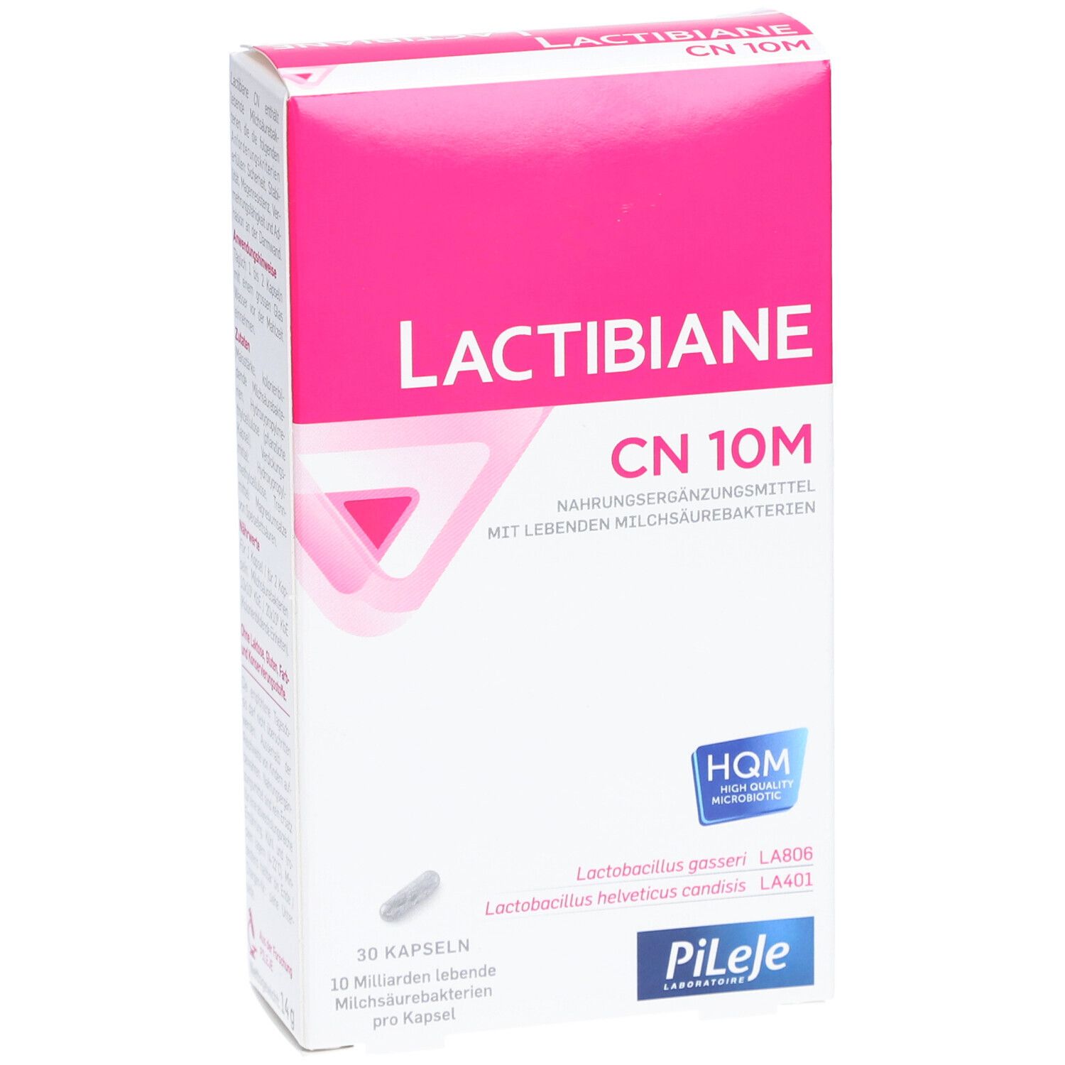 Boîte de Lactibiane CN 10M. Contient 30 gélules. Inscription : Complément alimentaire à base de ferments lactiques vivants.