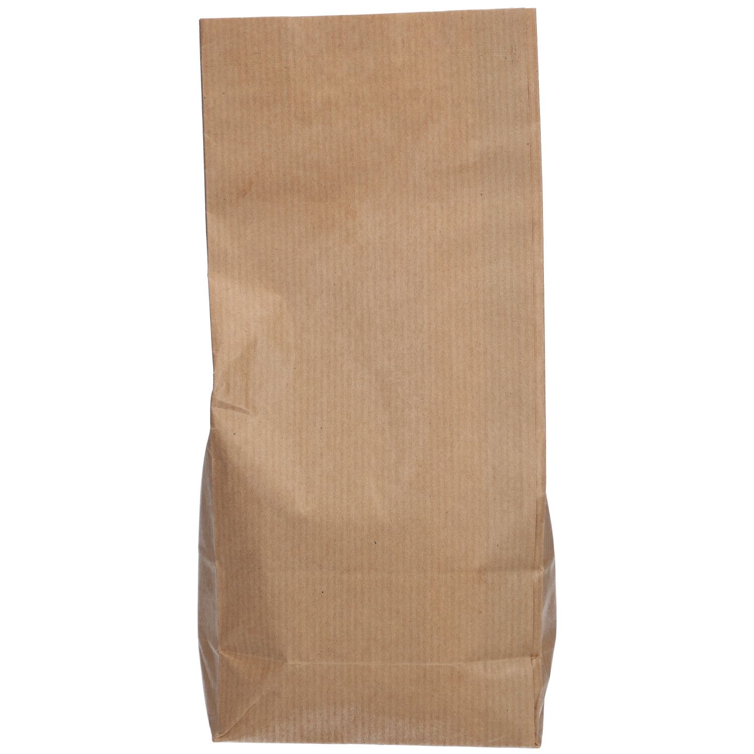 Sac en papier brun avec rayures verticales, vide.