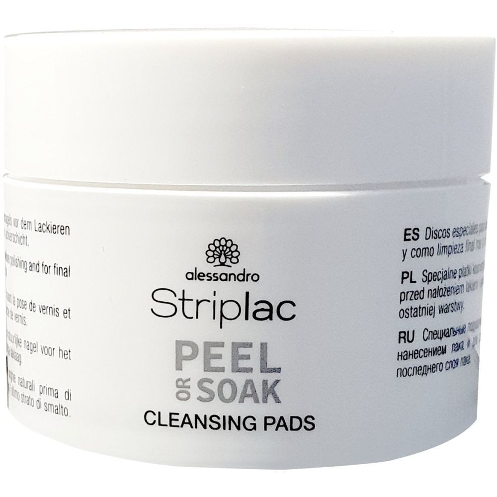 Weißer Tiegel mit "alessandro Striplac PEEL OR SOAK CLEANSING PADS".