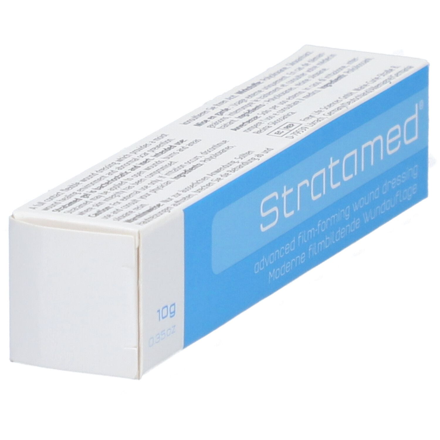 Schachtel "Stratamed", blaue Fläche mit Produktbezeichnung. 10g Packung.