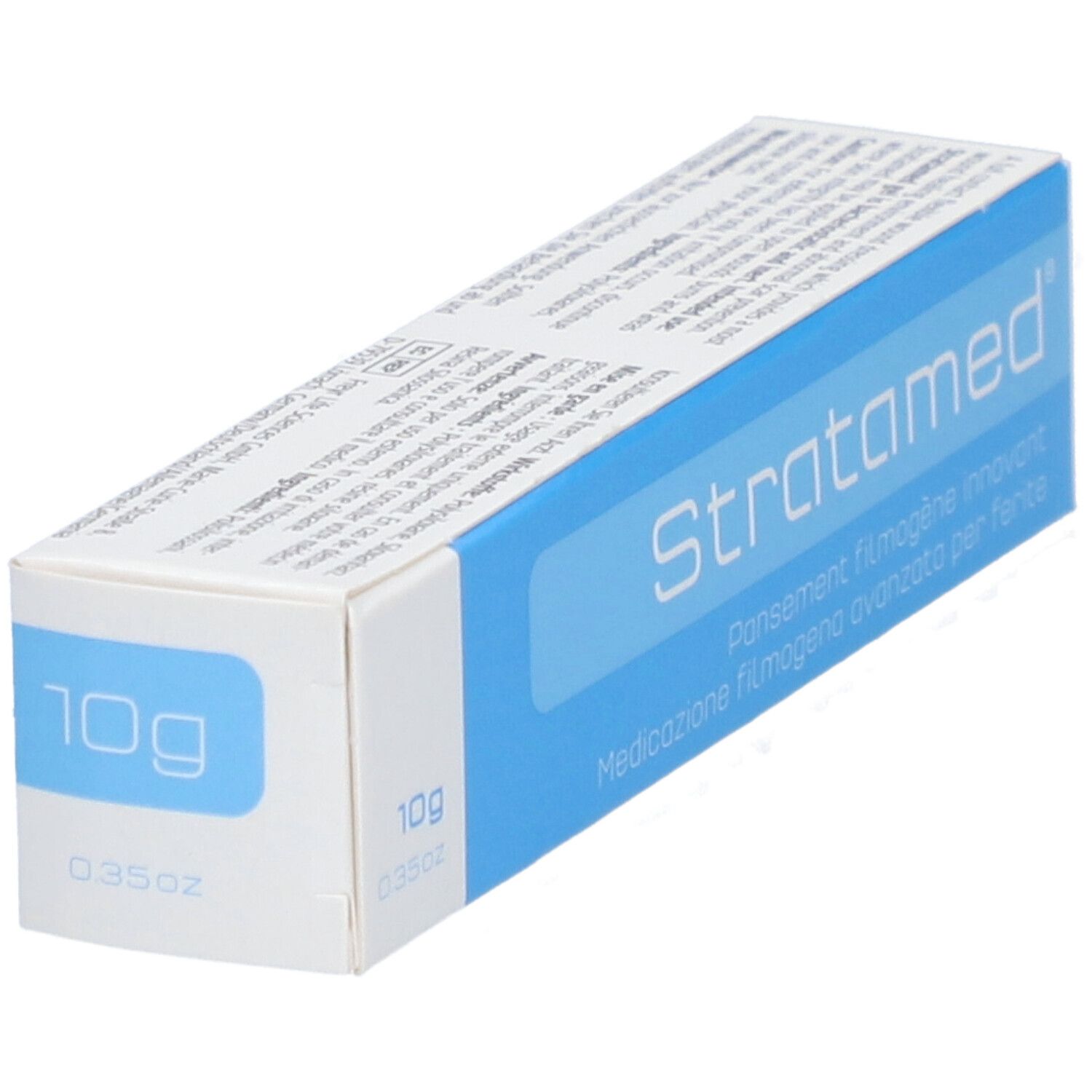 Schachtel "Stratamed", blaue Fläche mit Produktbezeichnung. 10g Packung.