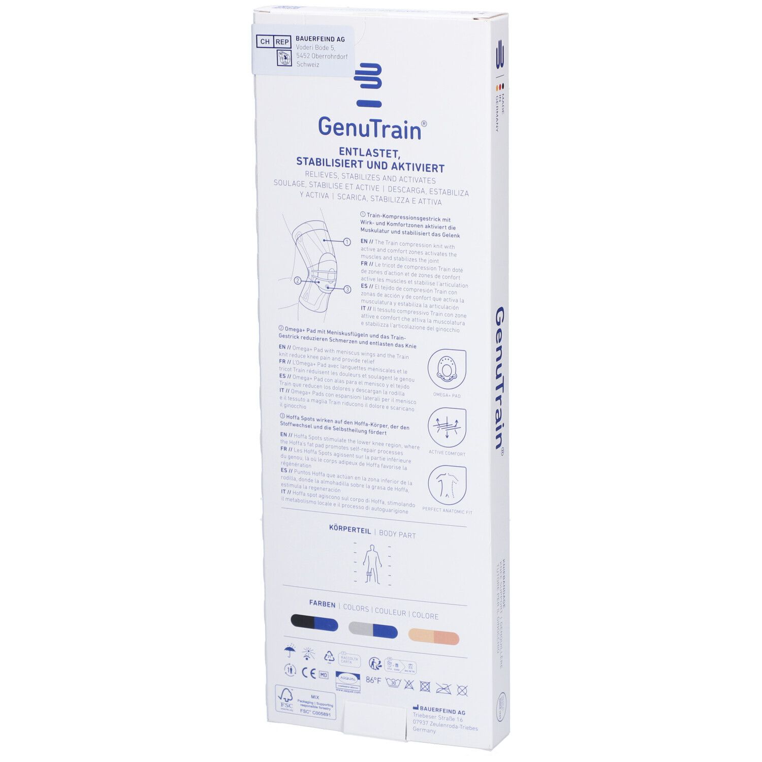 Dos de l'emballage. Informations sur le produit, pictogrammes et indications de couleur visibles.