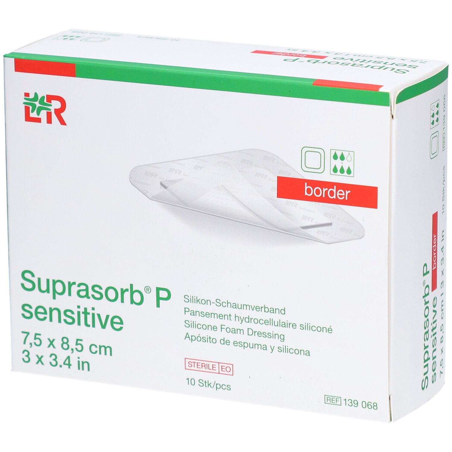 Suprasorb P sensitive border 7.5 x 8.5 cm