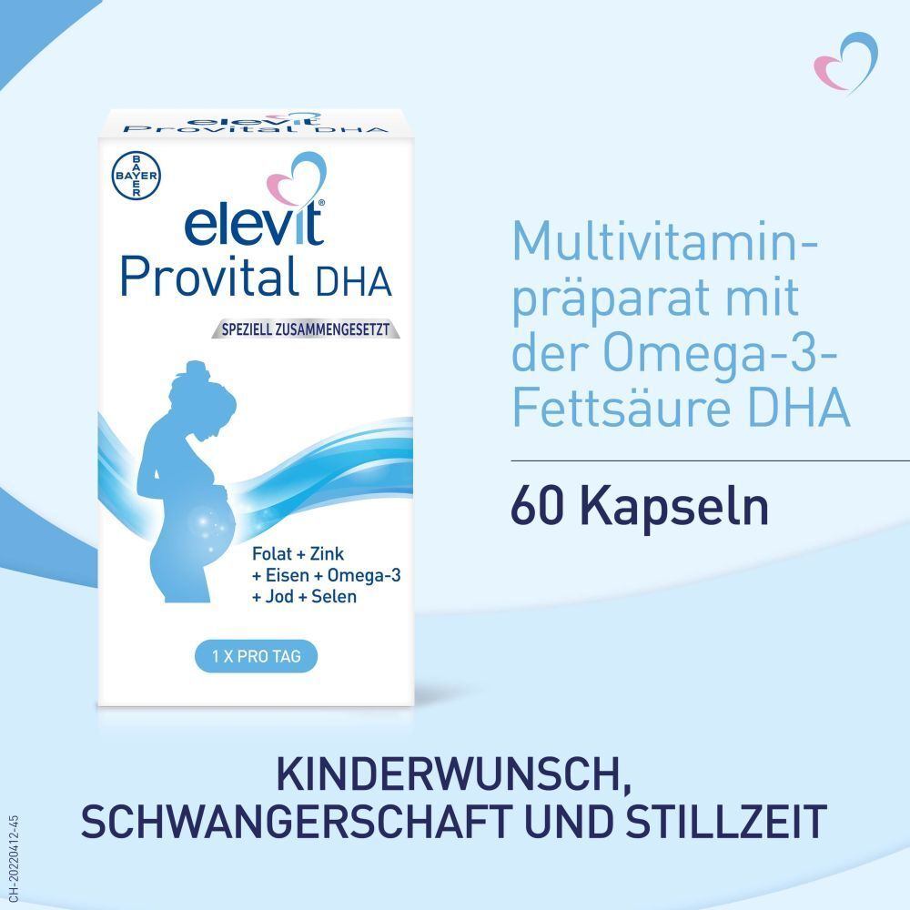 Multivitaminpräparat mit Omega-3-Fettsäure DHA. 60 Kapseln. Für Kinderwunsch, Schwangerschaft und Stillzeit.