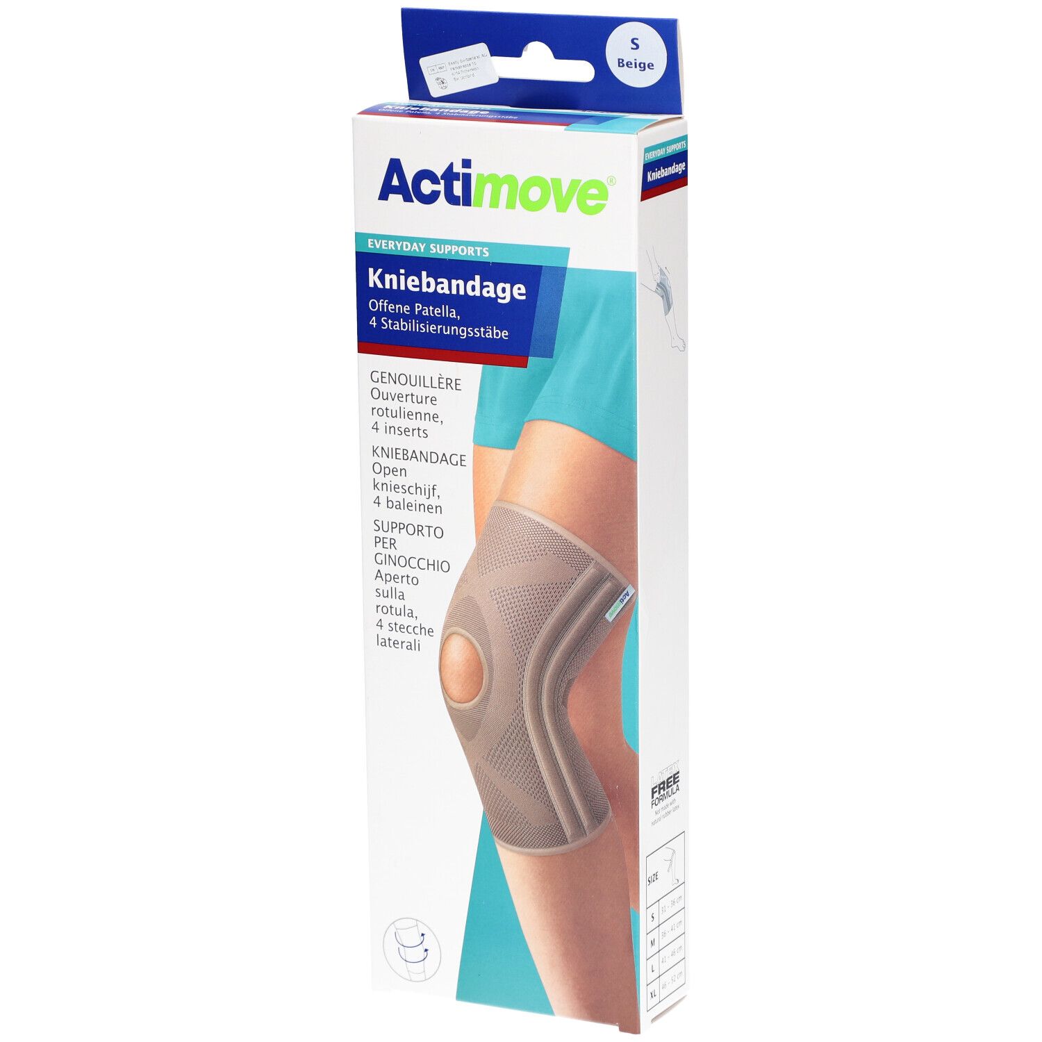 Actimove® Everyday Supports - Genouillère avec ouverture rotulienne, 4 inserts - Taille S (31-36 cm)