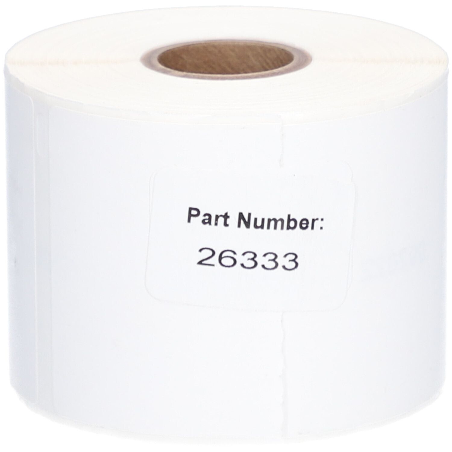 Rolle weißer Etiketten. Aufkleber mit der Aufschrift "Part Number: 26333".