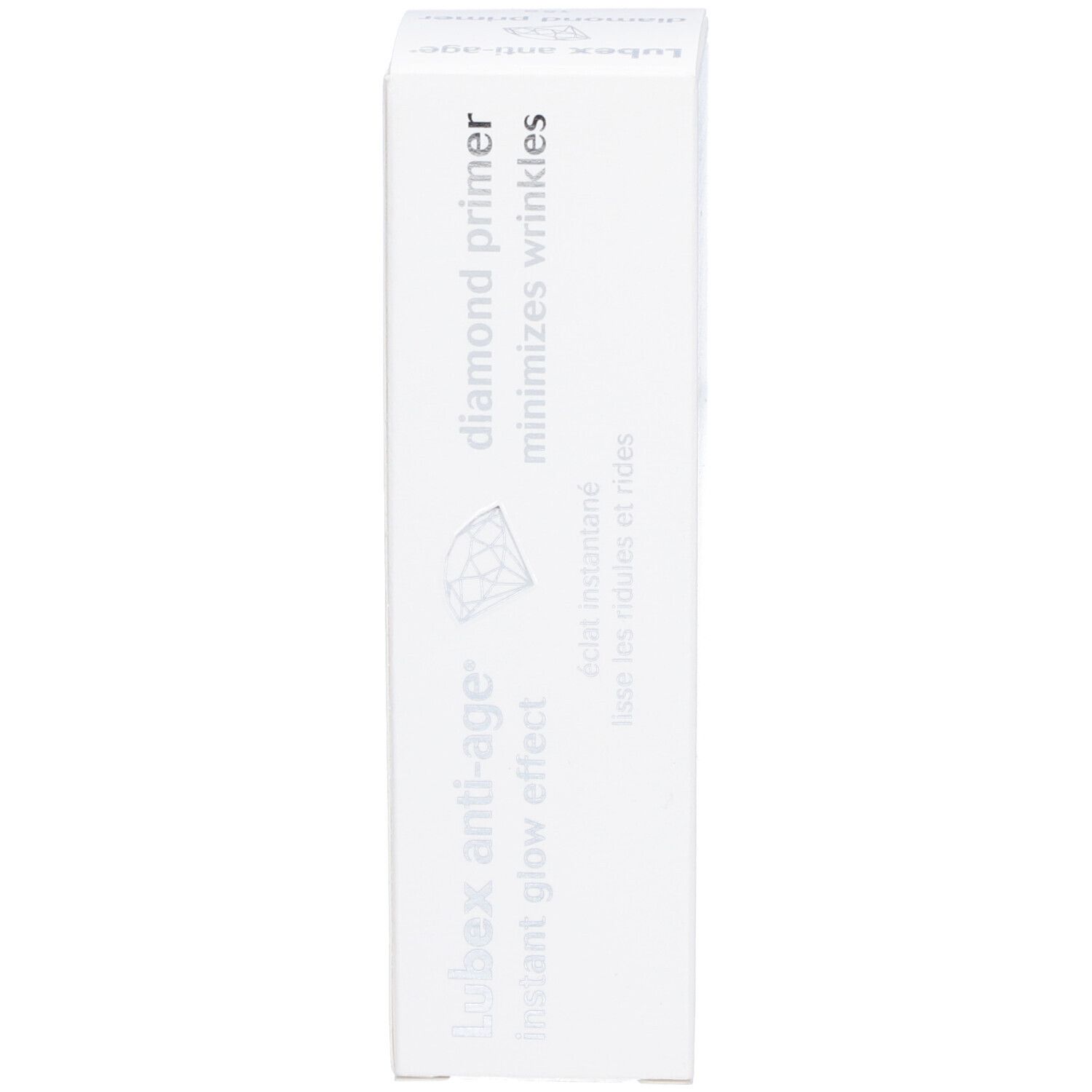 Produktverpackung. Aufschrift: Lubex anti-age, diamond primer, minimiert Falten, instant glow effect.