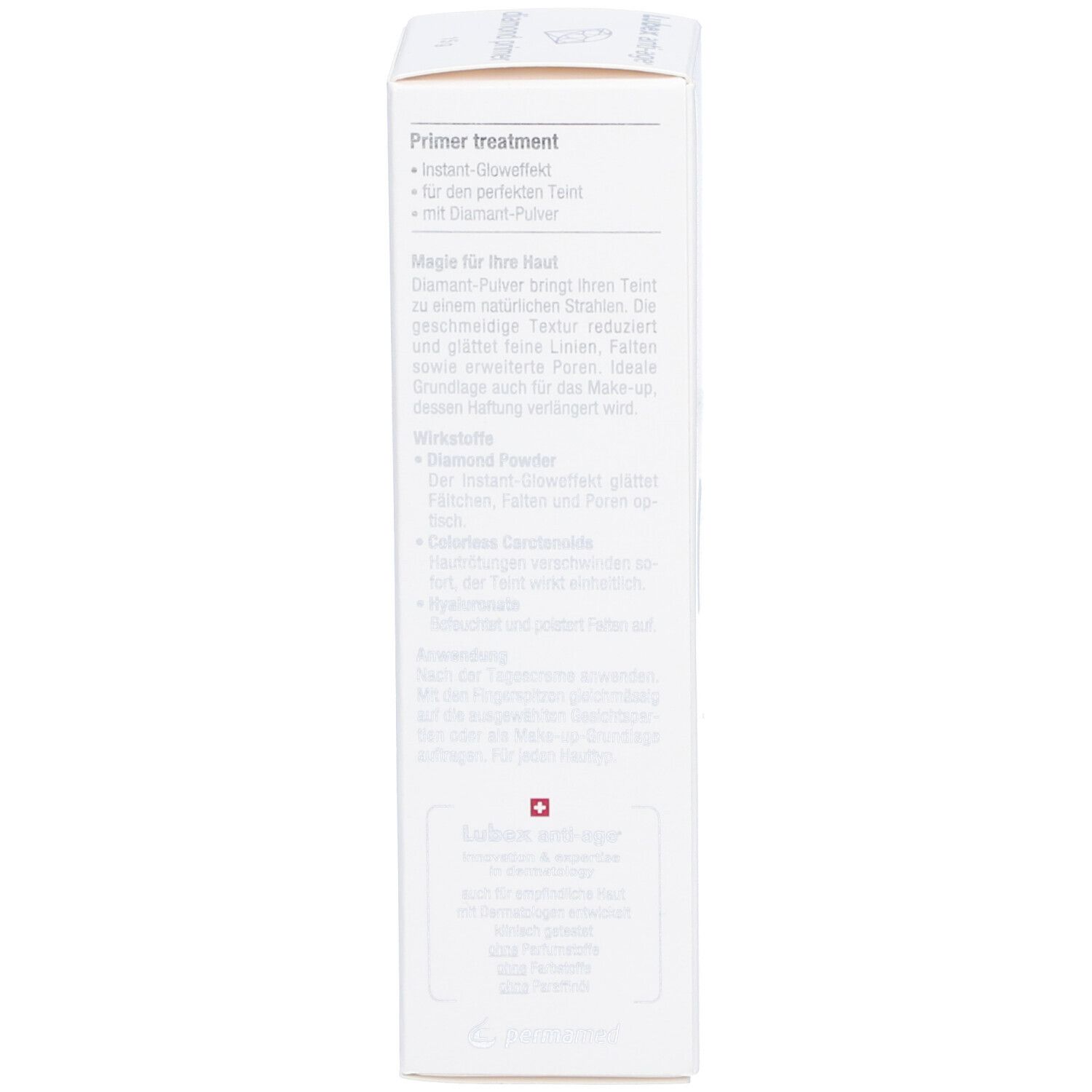 Produktverpackung. Rückseite mit Text in Deutsch. Enthält Inhaltsstoffe und Anwendungshinweise.