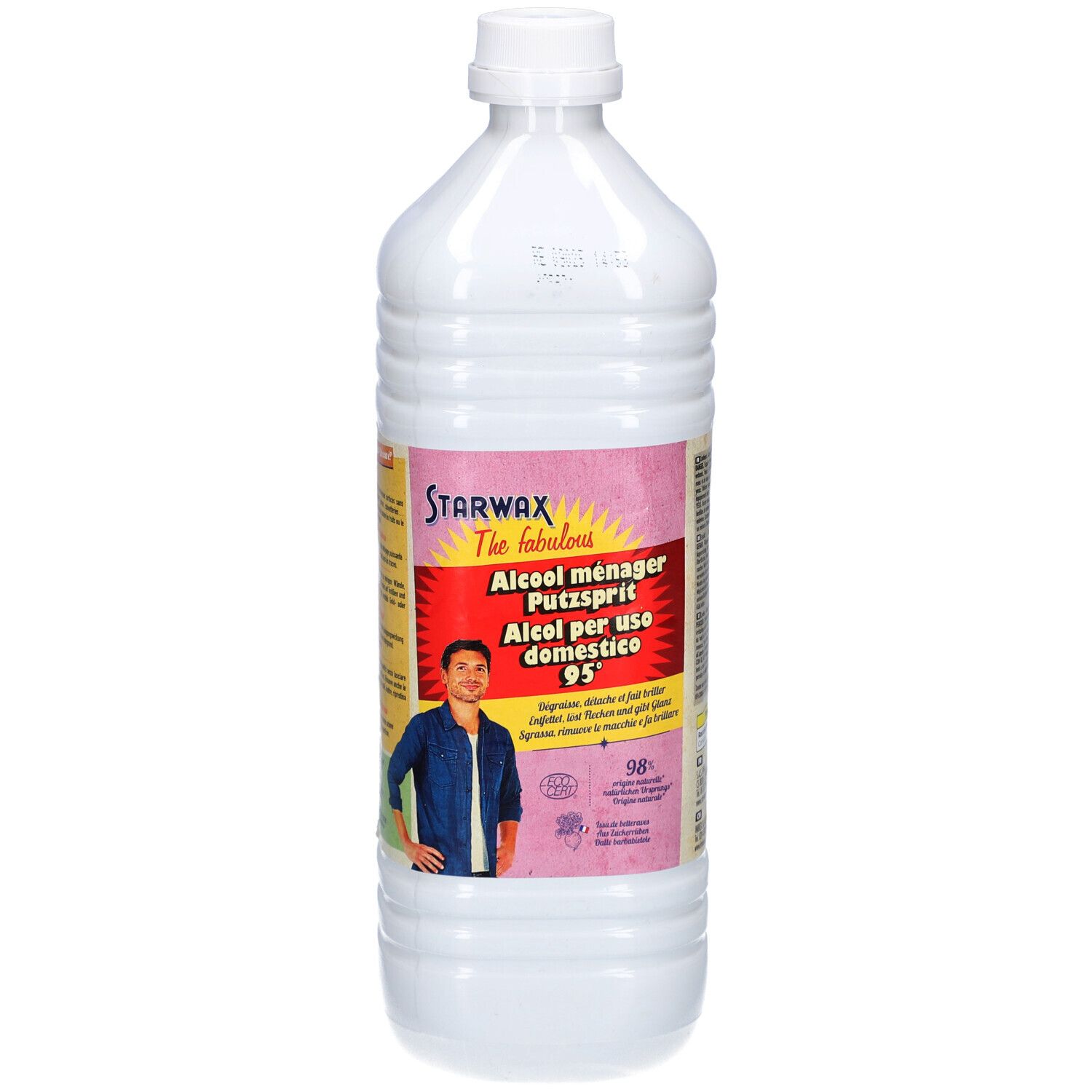 Weiße Kunststoffflasche mit Starwax Reinigungssprit-Etikett, 95% Alkohol.