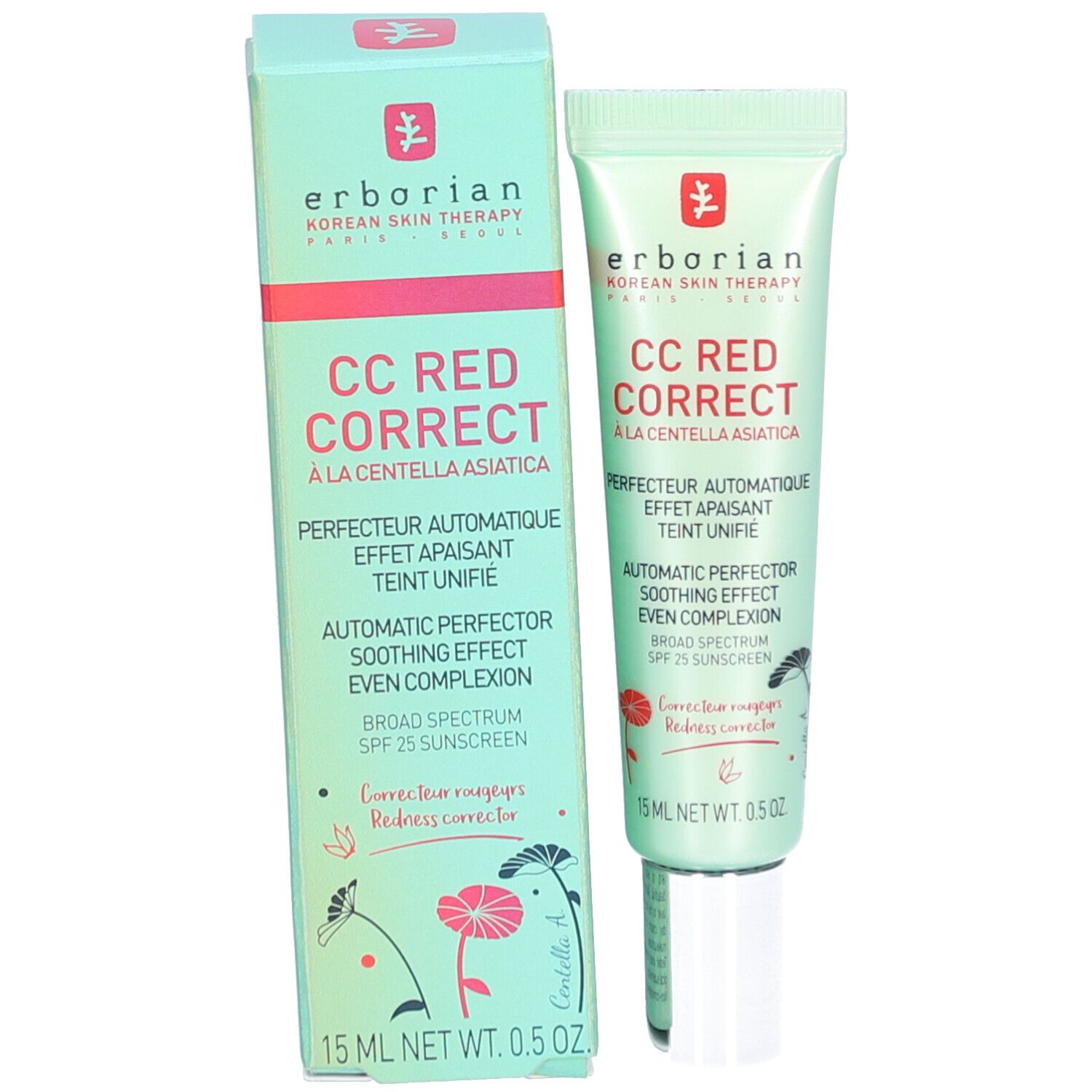 Erborian CC Red Correct Tube und Faltschachtel, 15 ml.
