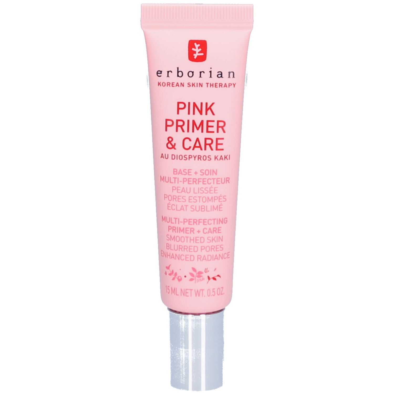 Rosa Tube mit Produktnamen und Markennamen. Enthält Text in mehreren Sprachen.