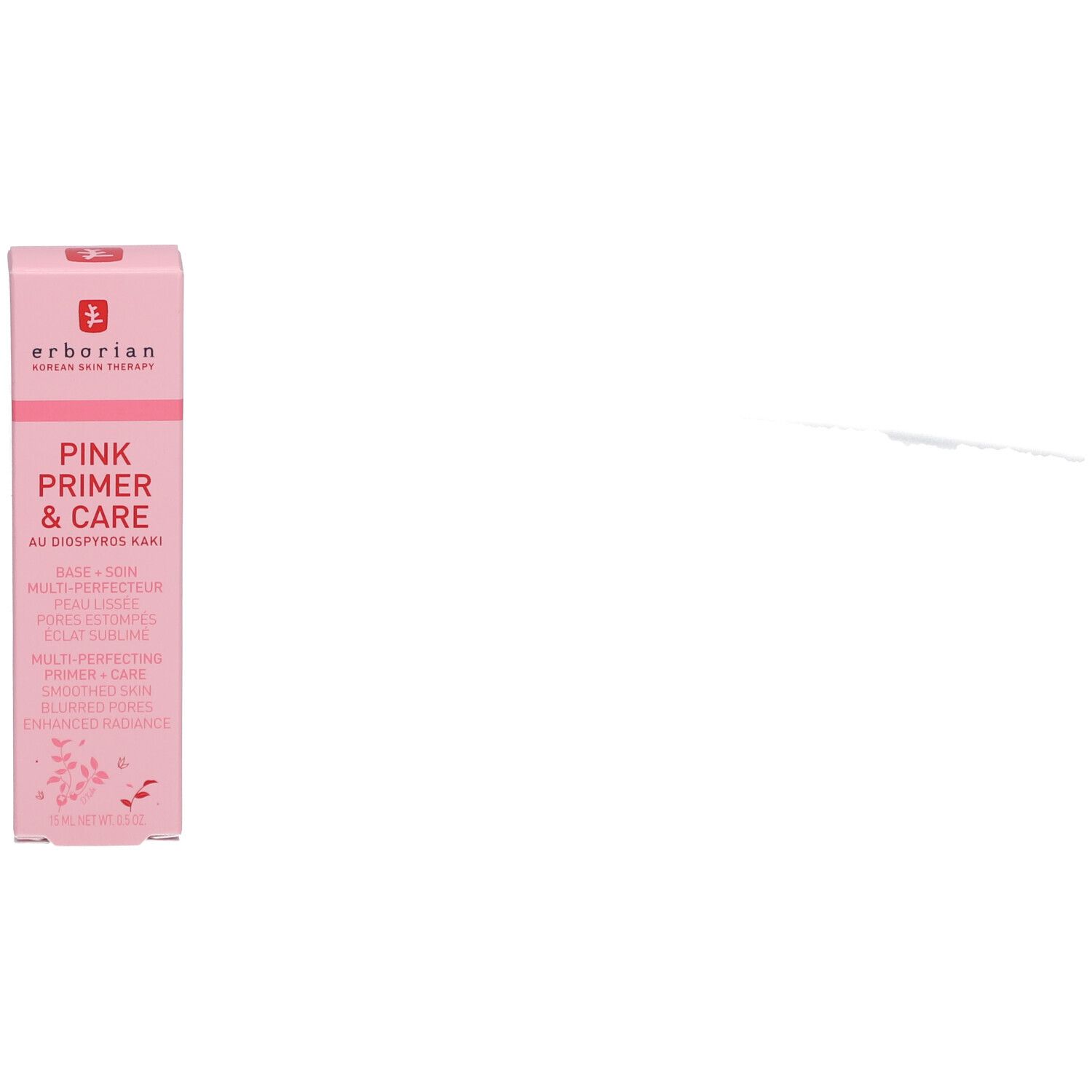 Rosa Verpackung mit Produktnamen und Markennamen. Stehende Position.