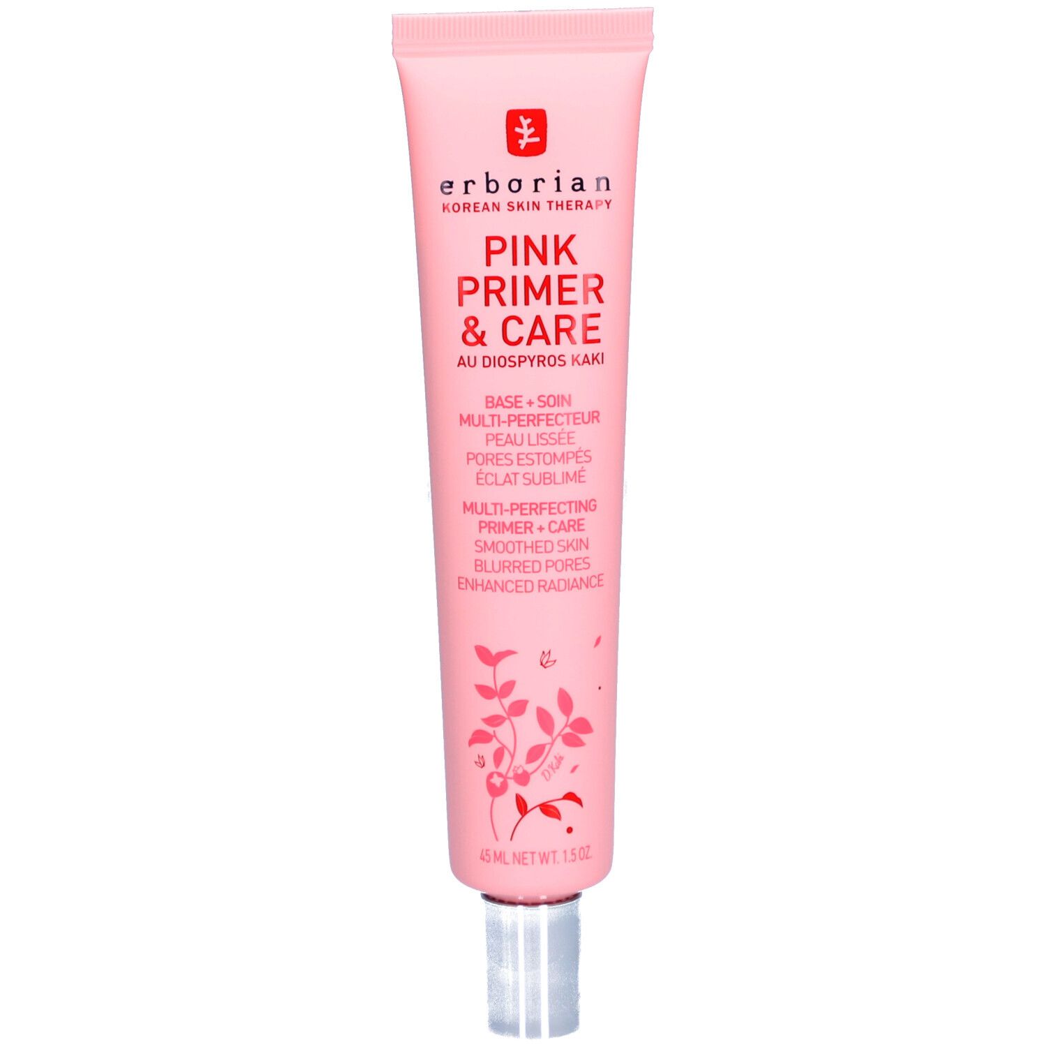 Rosa Tube mit Produktnamen und Logo. Text: Pink Primer & Care. Mit Schraubverschluss.