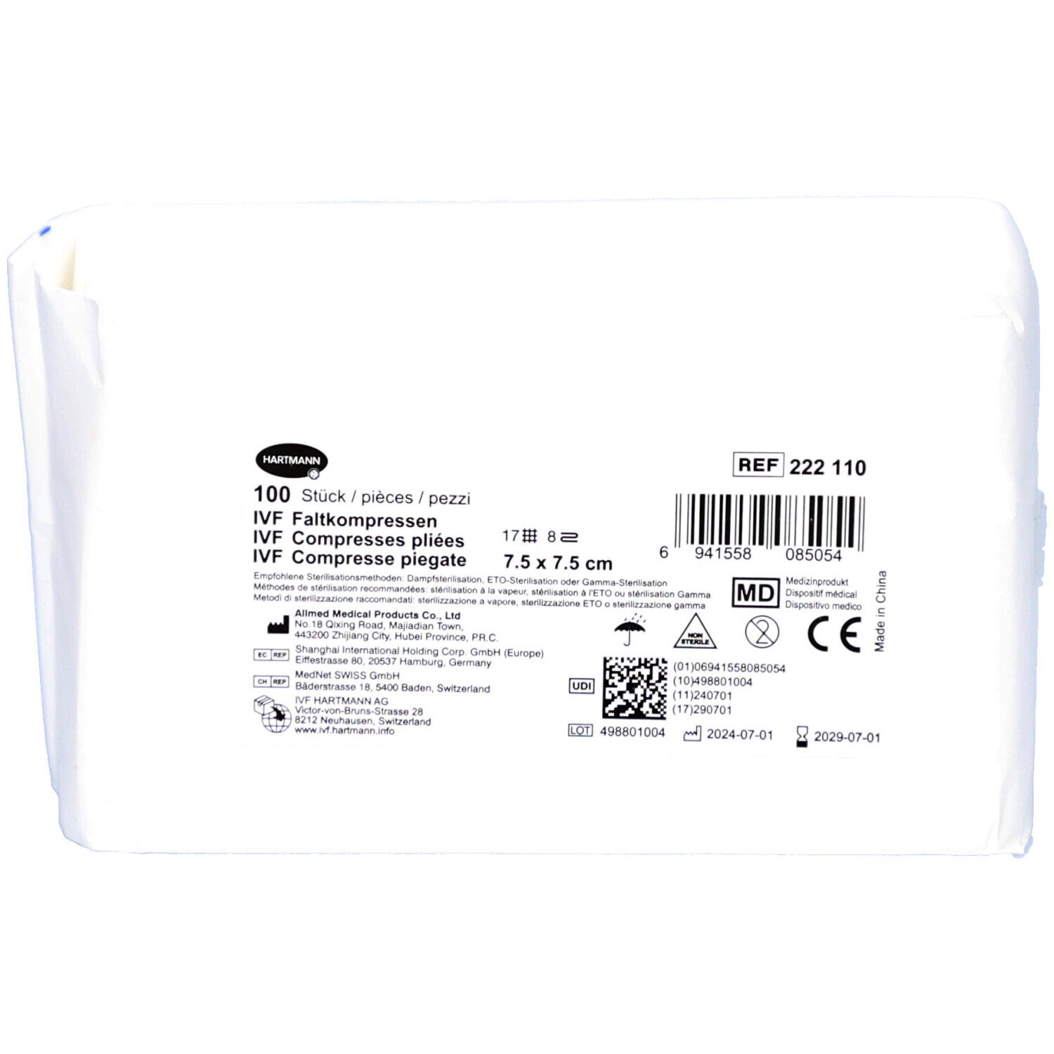 Ivf® Faltkompresse Typ 17, 7.5x7.5 cm, 8-fach,