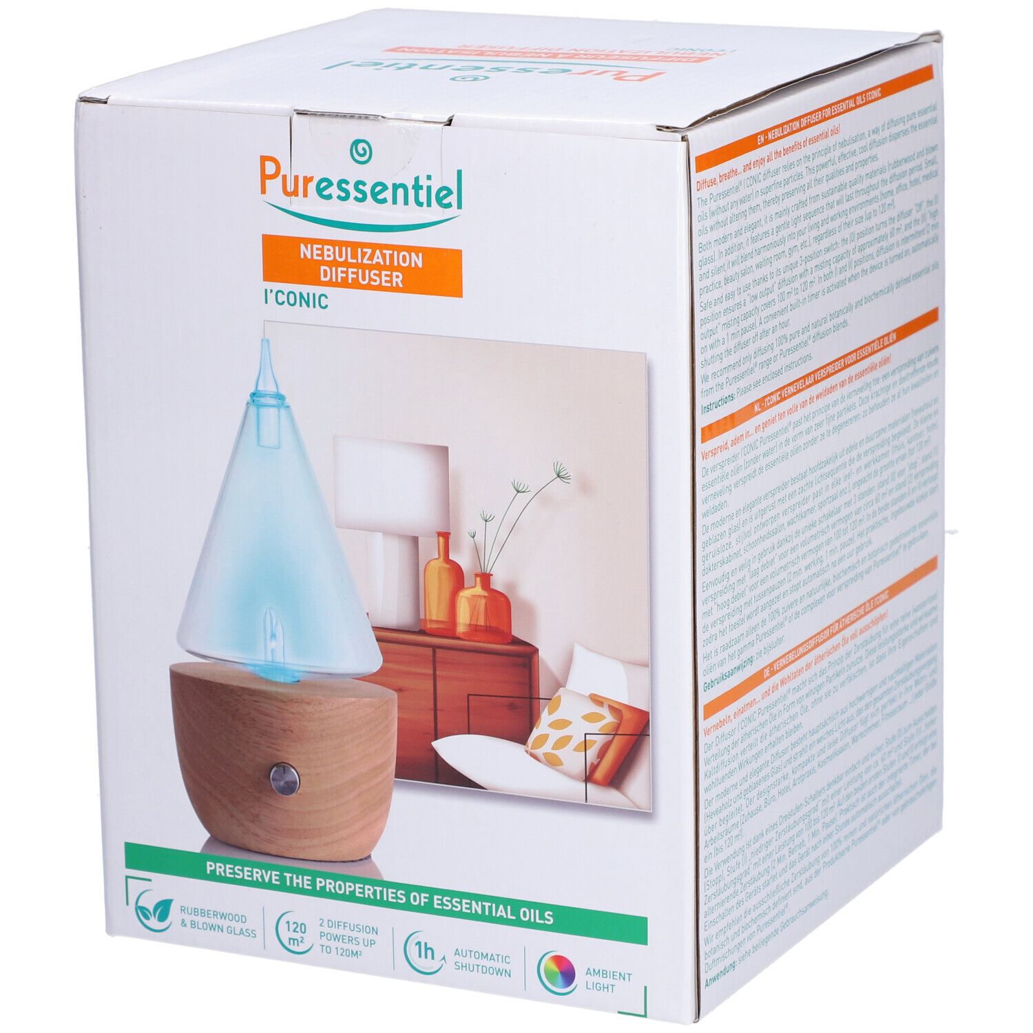 Puressentiel Diffuseur à Nébulisation en Bois Naturel I'conic