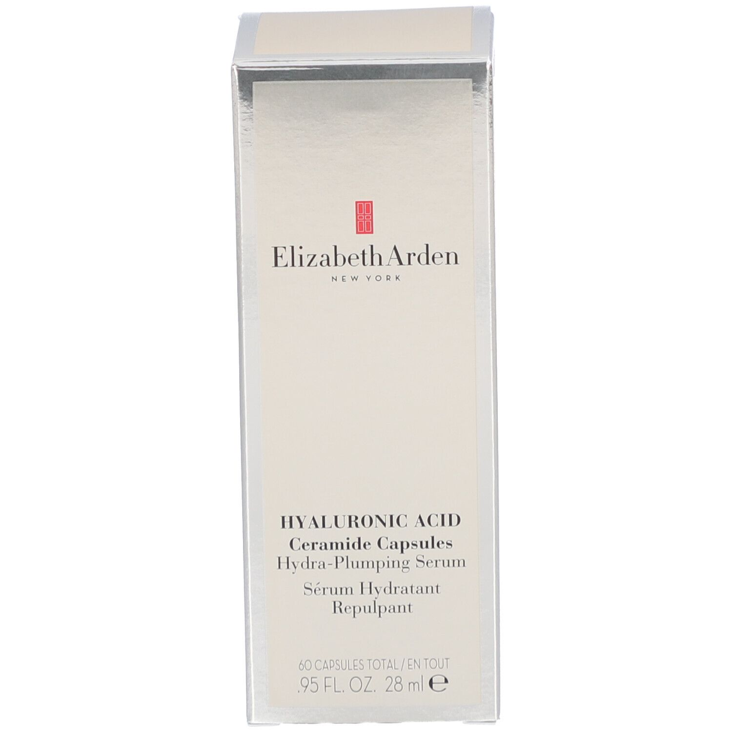 Produktverpackung. Aufschrift: Elizabeth Arden, Hyaluronsäure Ceramide Capsules.