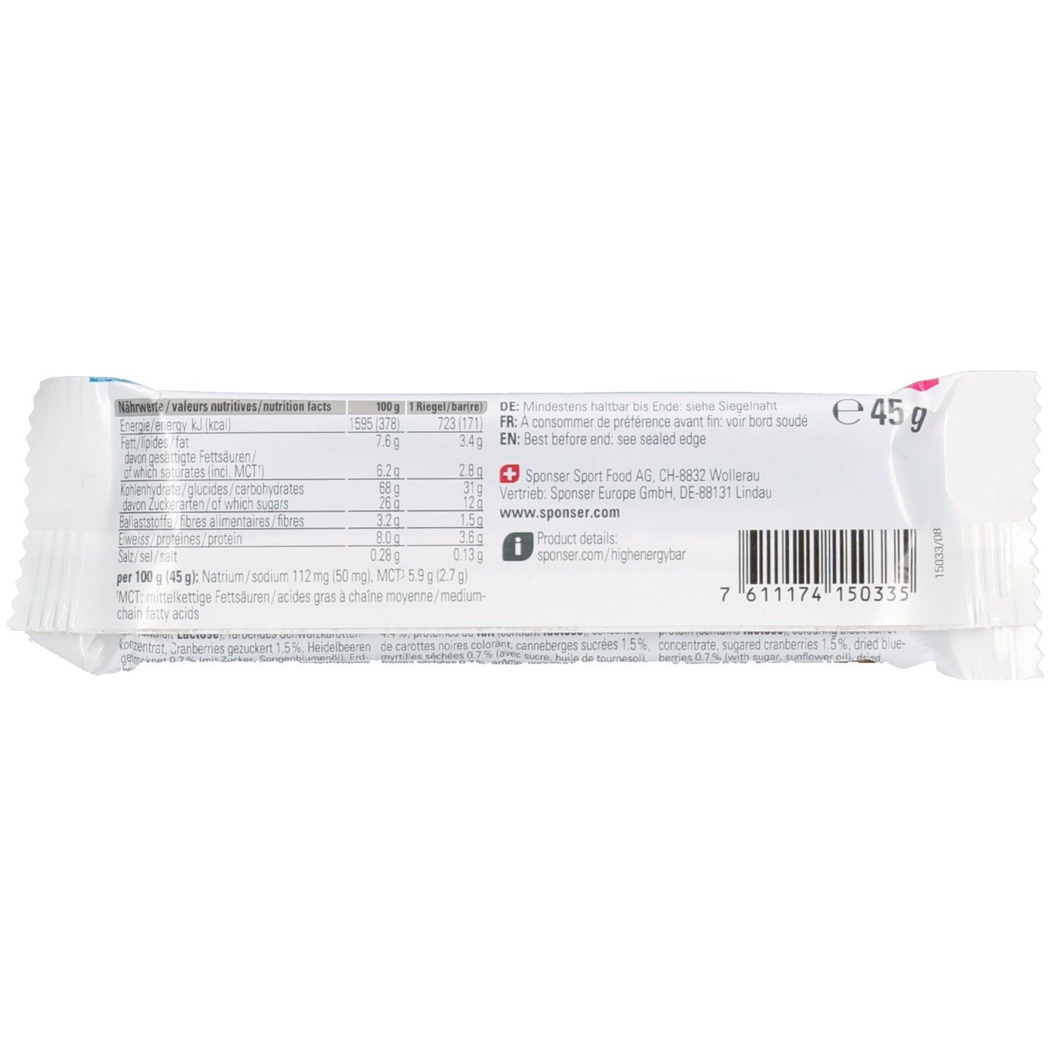 Sponser High Energy Riegel Berry