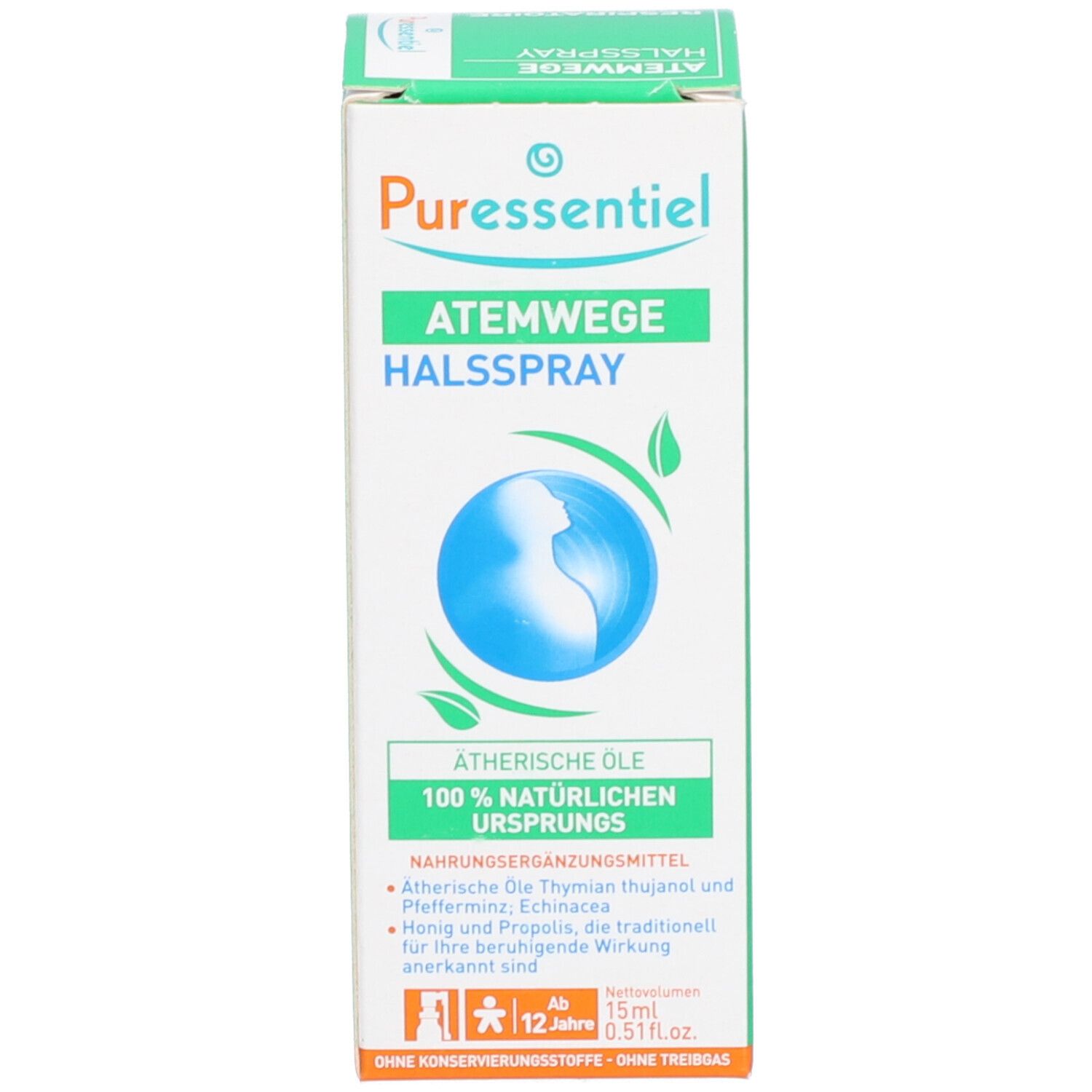 Boîte blanche avec informations et logo du produit. Design vert et blanc avec le nom du produit.