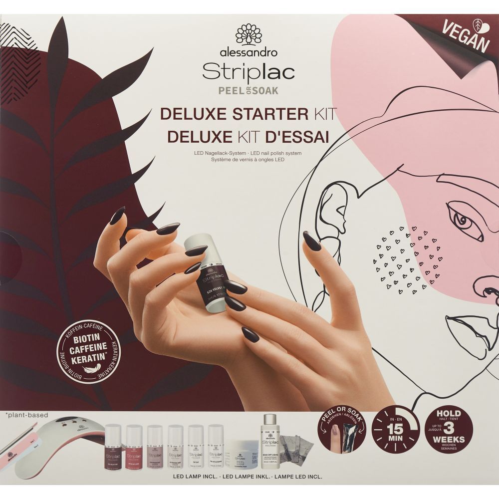 alessandro Striplac Deluxe Starter Kit. Enthält Nagellack, LED-Lampe, und Zubehör. Vegan. Schwarzer Nagellack.